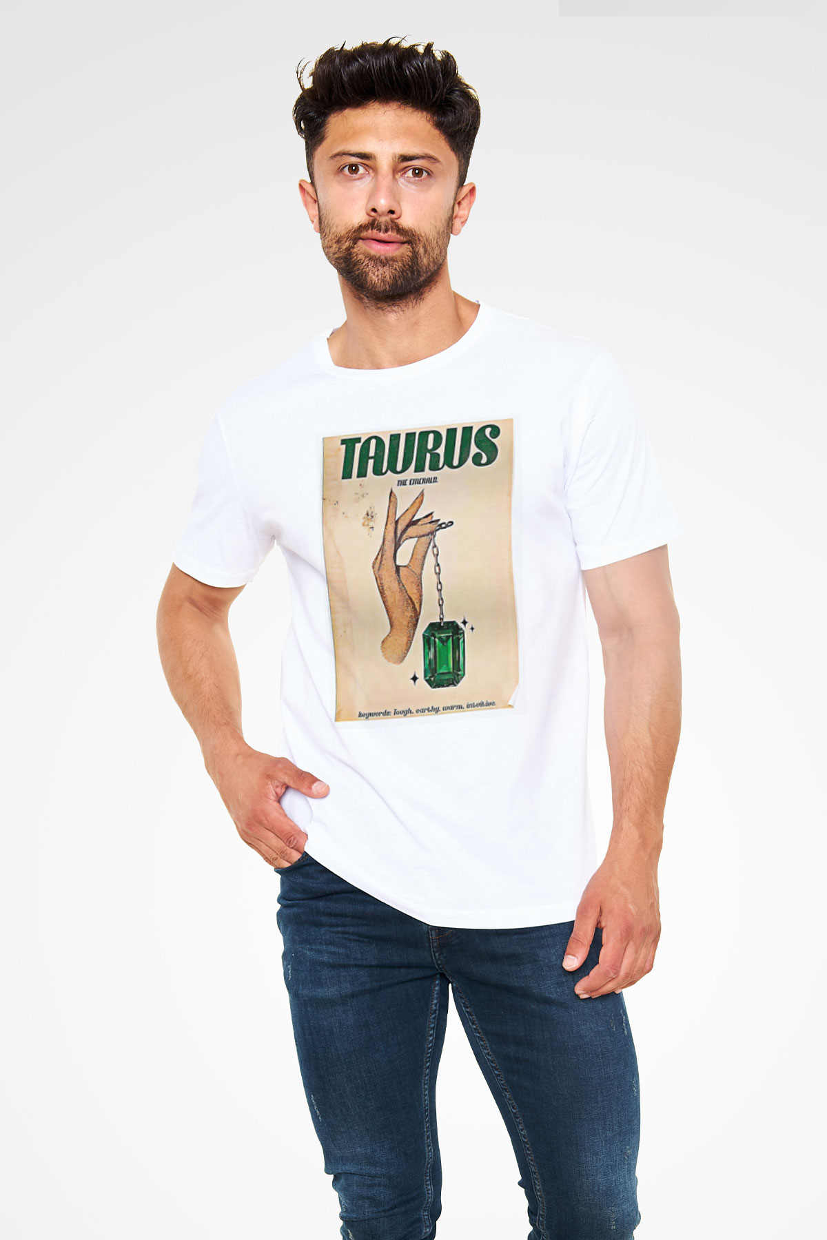 Boğa Burcu Unisex Baskılı Beyaz Tişört - Tshirt