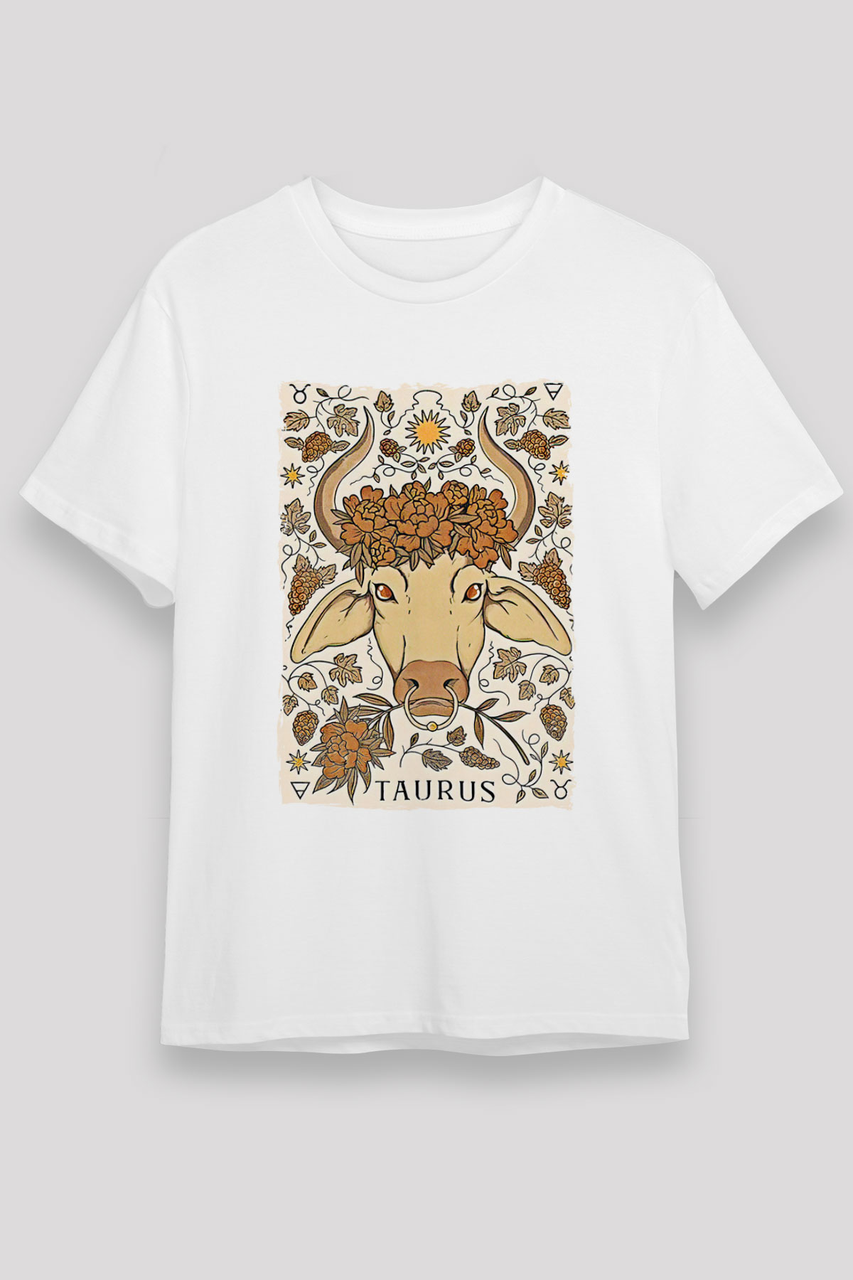 Boğa Burcu Unisex Baskılı Beyaz Tişört - Tshirt
