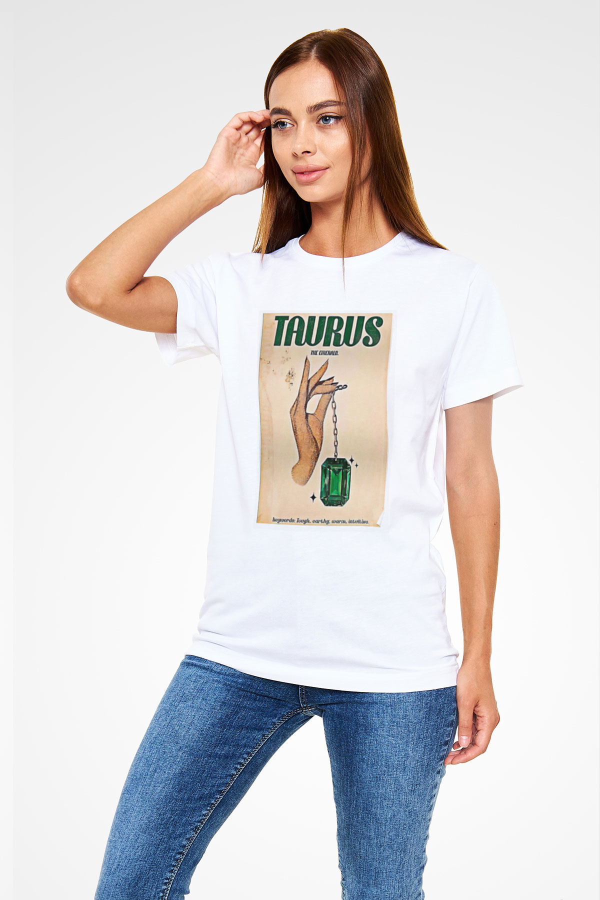 Boğa Burcu Unisex Baskılı Beyaz Tişört - Tshirt