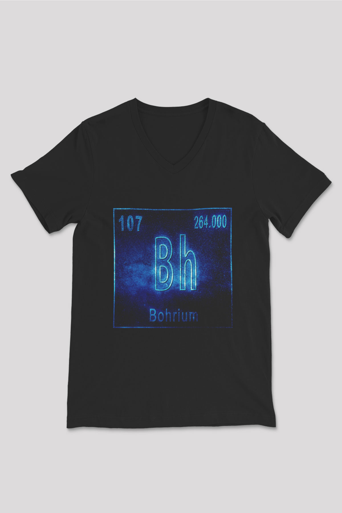 Bohrium Atom Numarası Baskılı Unisex Siyah V Yaka Tişört