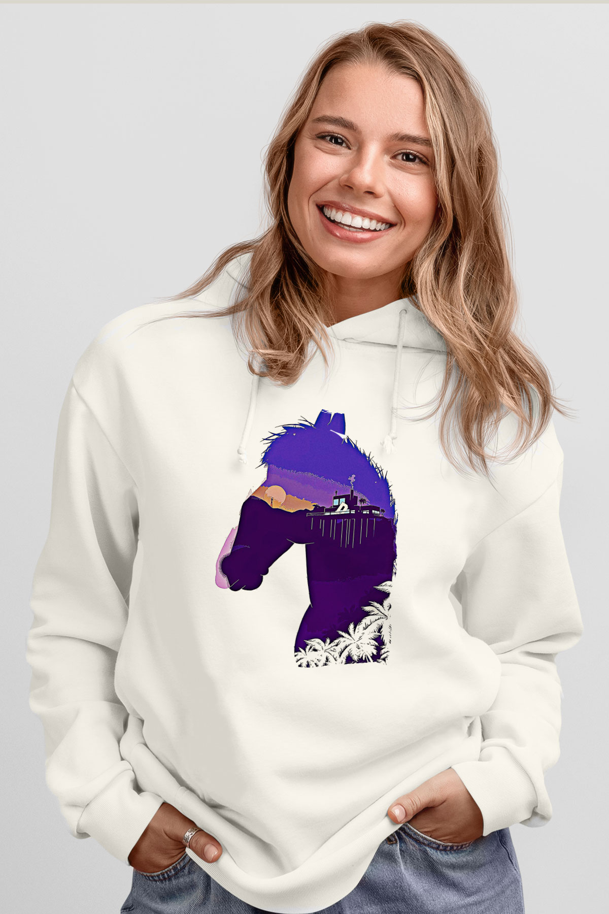 Bojack Horseman Baskılı Beyaz Unisex Hoodie