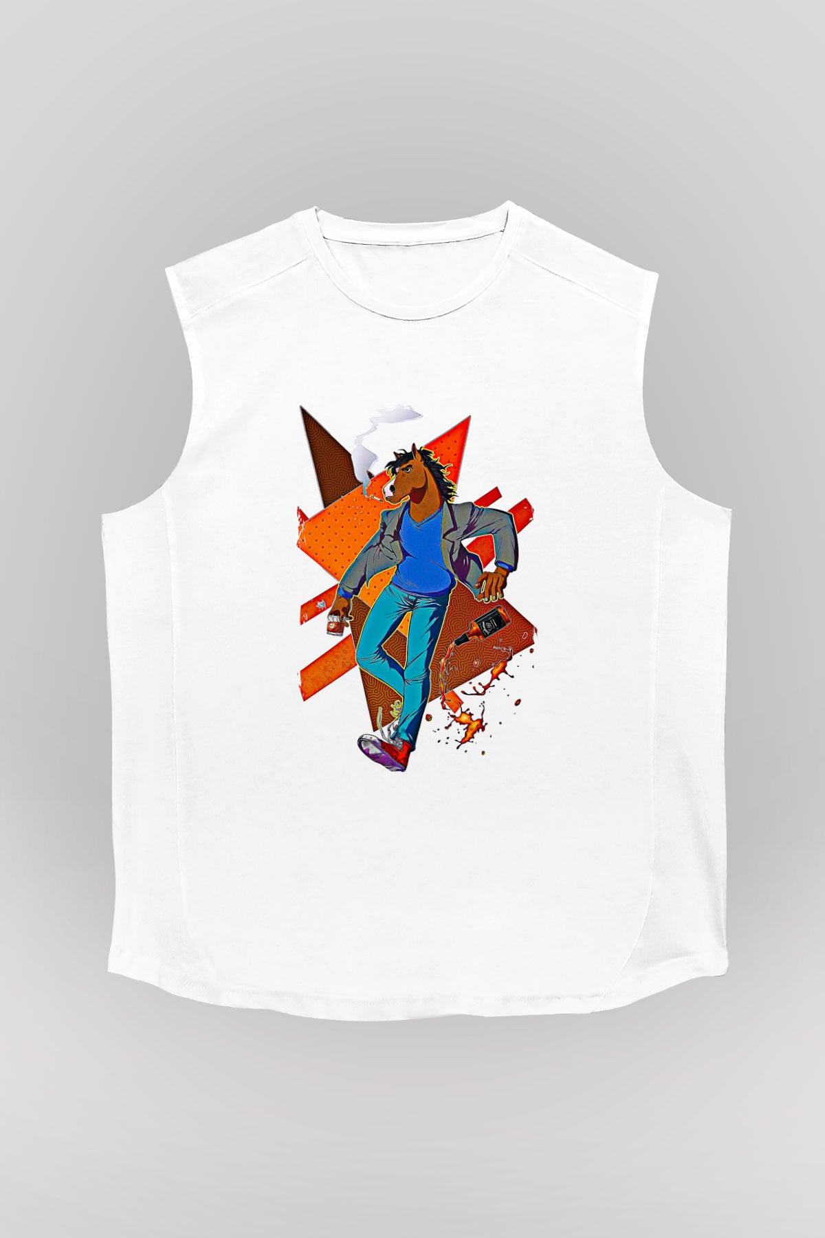 Bojack Horseman Baskılı Beyaz Unisex Kolsuz Tişört - Tshirt