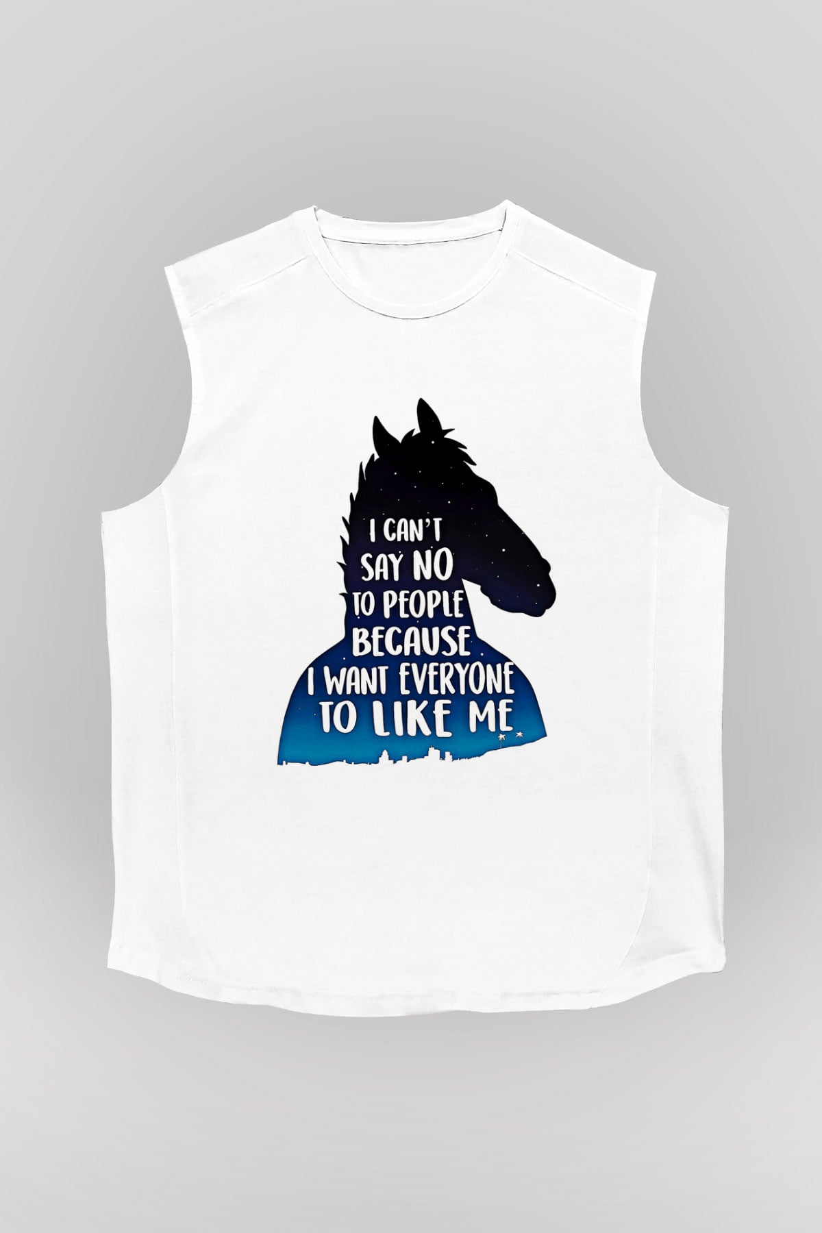Bojack Horseman Baskılı Beyaz Unisex Kolsuz Tişört - Tshirt