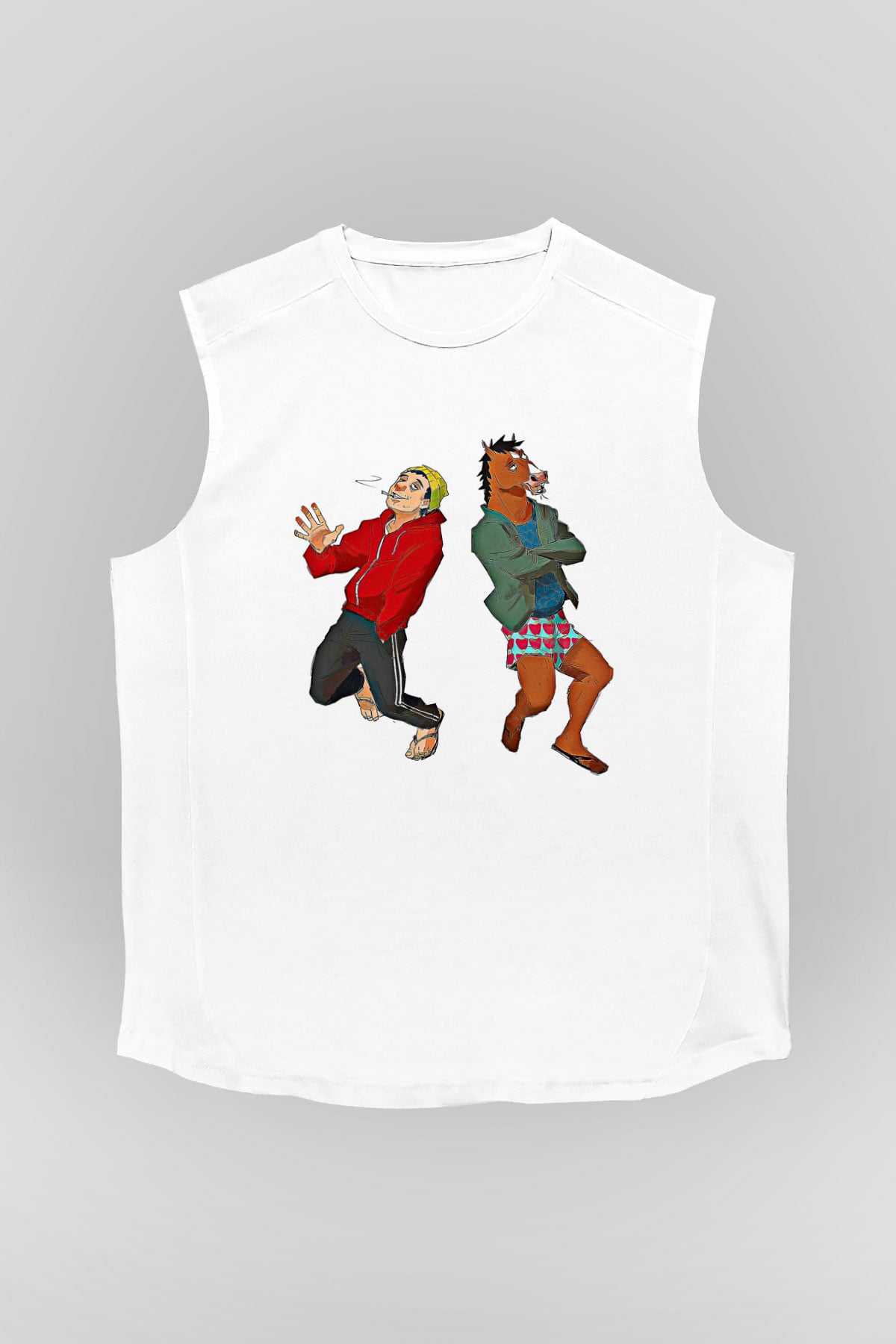 Bojack Horseman Baskılı Beyaz Unisex Kolsuz Tişört - Tshirt