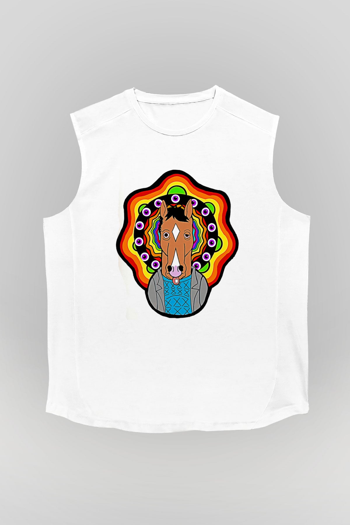 Bojack Horseman Baskılı Beyaz Unisex Kolsuz Tişört - Tshirt