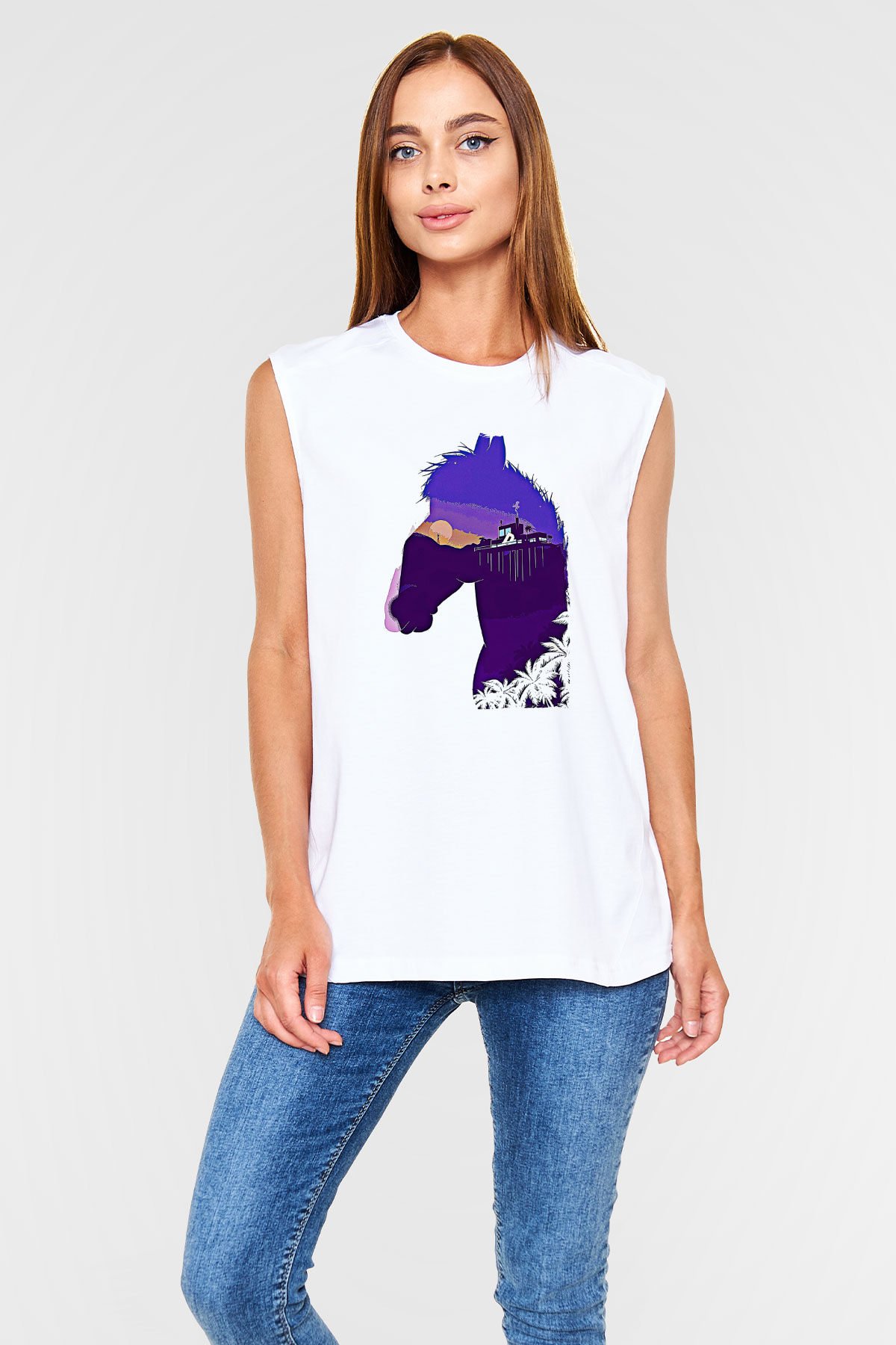 Bojack Horseman Baskılı Beyaz Unisex Kolsuz Tişört - Tshirt