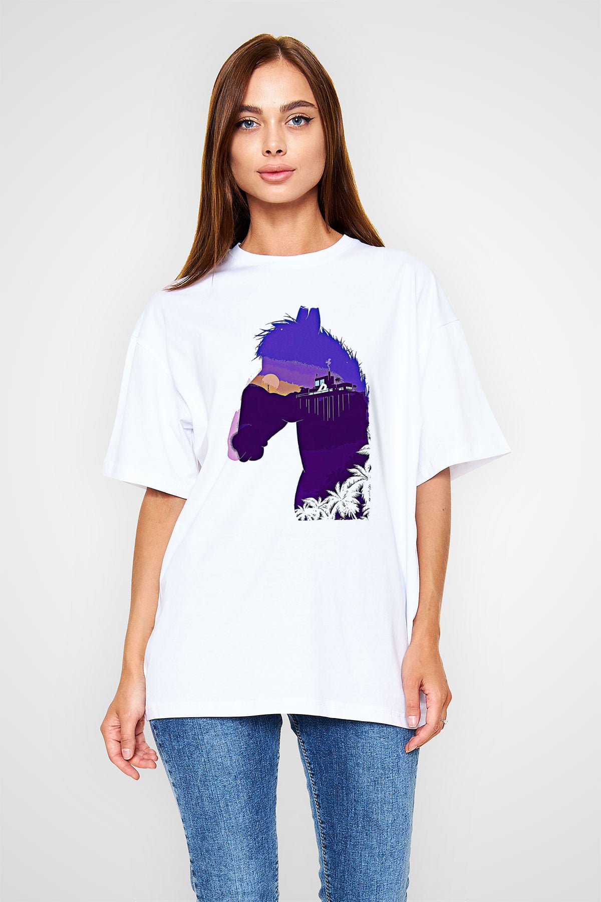 Bojack Horseman Baskılı Beyaz Unisex Oversize Tişört - Tshirt