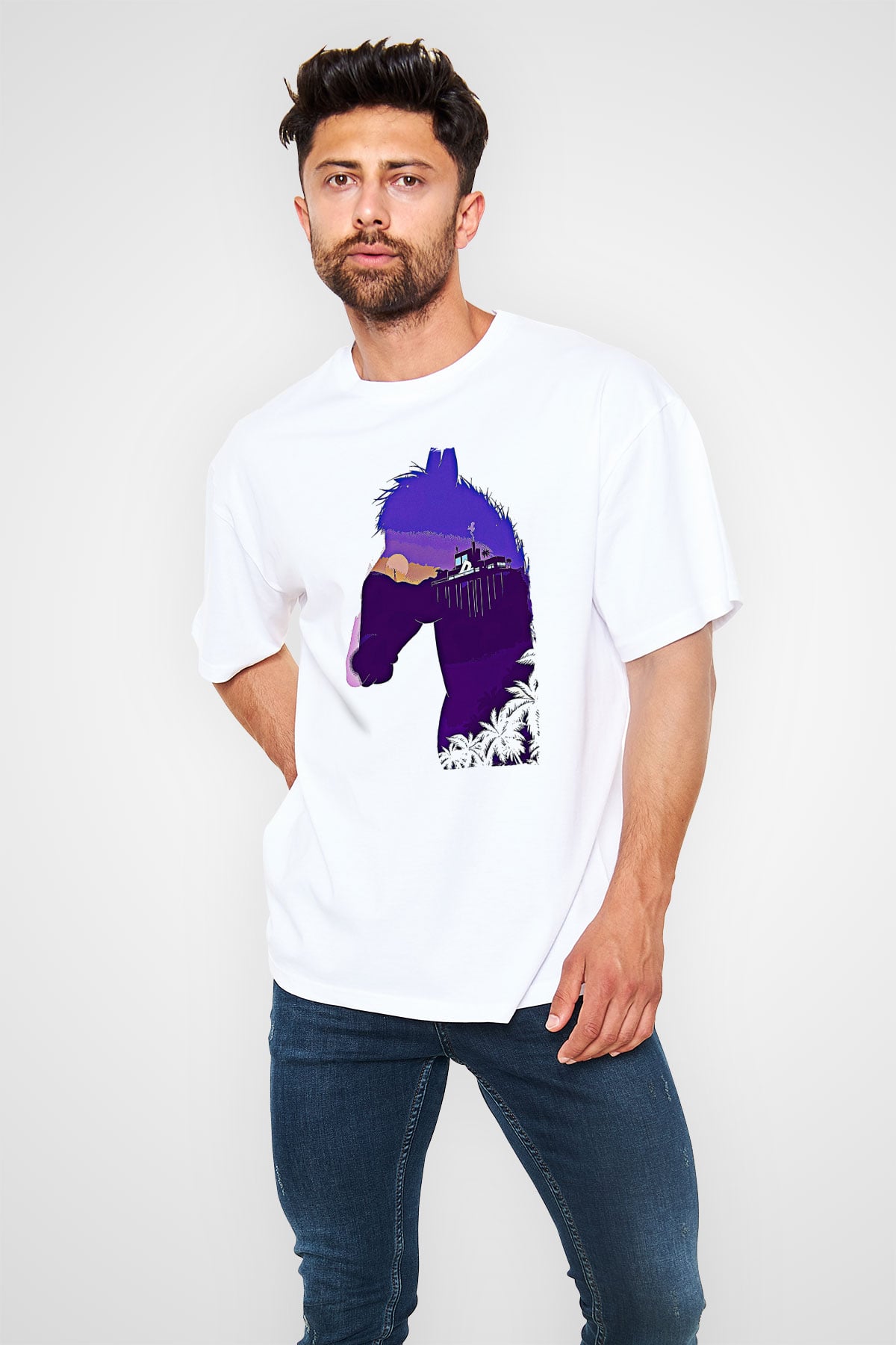 Bojack Horseman Baskılı Beyaz Unisex Oversize Tişört - Tshirt