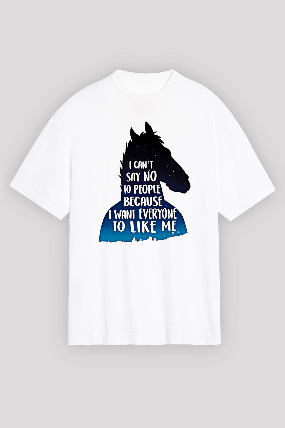 Bojack Horseman Baskılı Beyaz Unisex Oversize Tişört - Tshirt