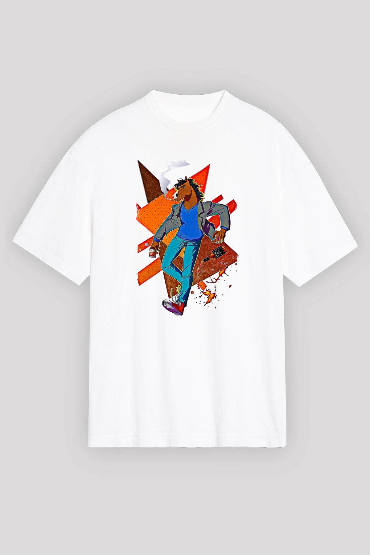 Bojack Horseman Baskılı Beyaz Unisex Oversize Tişört - Tshirt