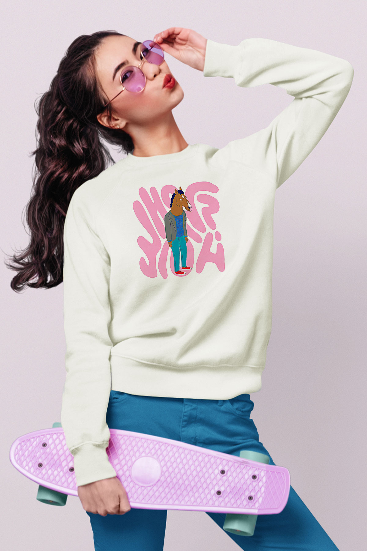Bojack Horseman Baskılı Beyaz Unisex Sweatshirt