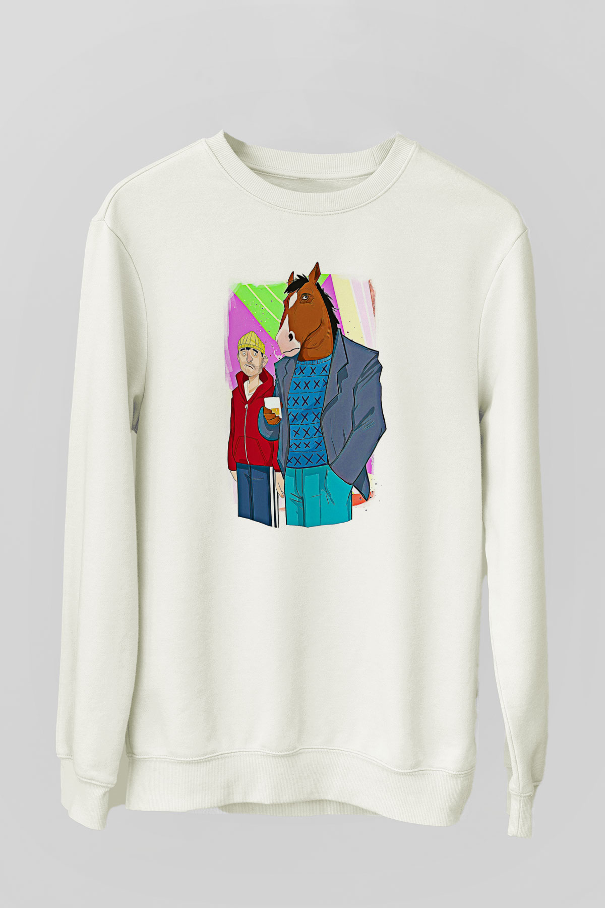 Bojack Horseman Baskılı Beyaz Unisex Sweatshirt