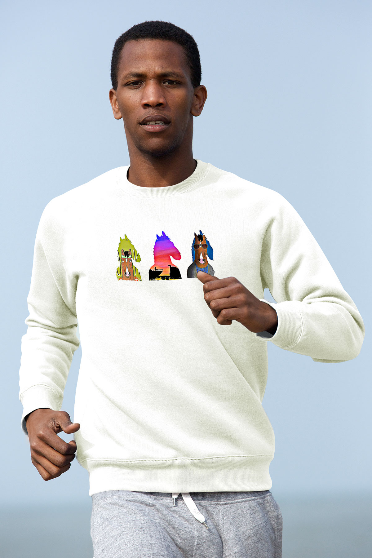 Bojack Horseman Baskılı Beyaz Unisex Sweatshirt