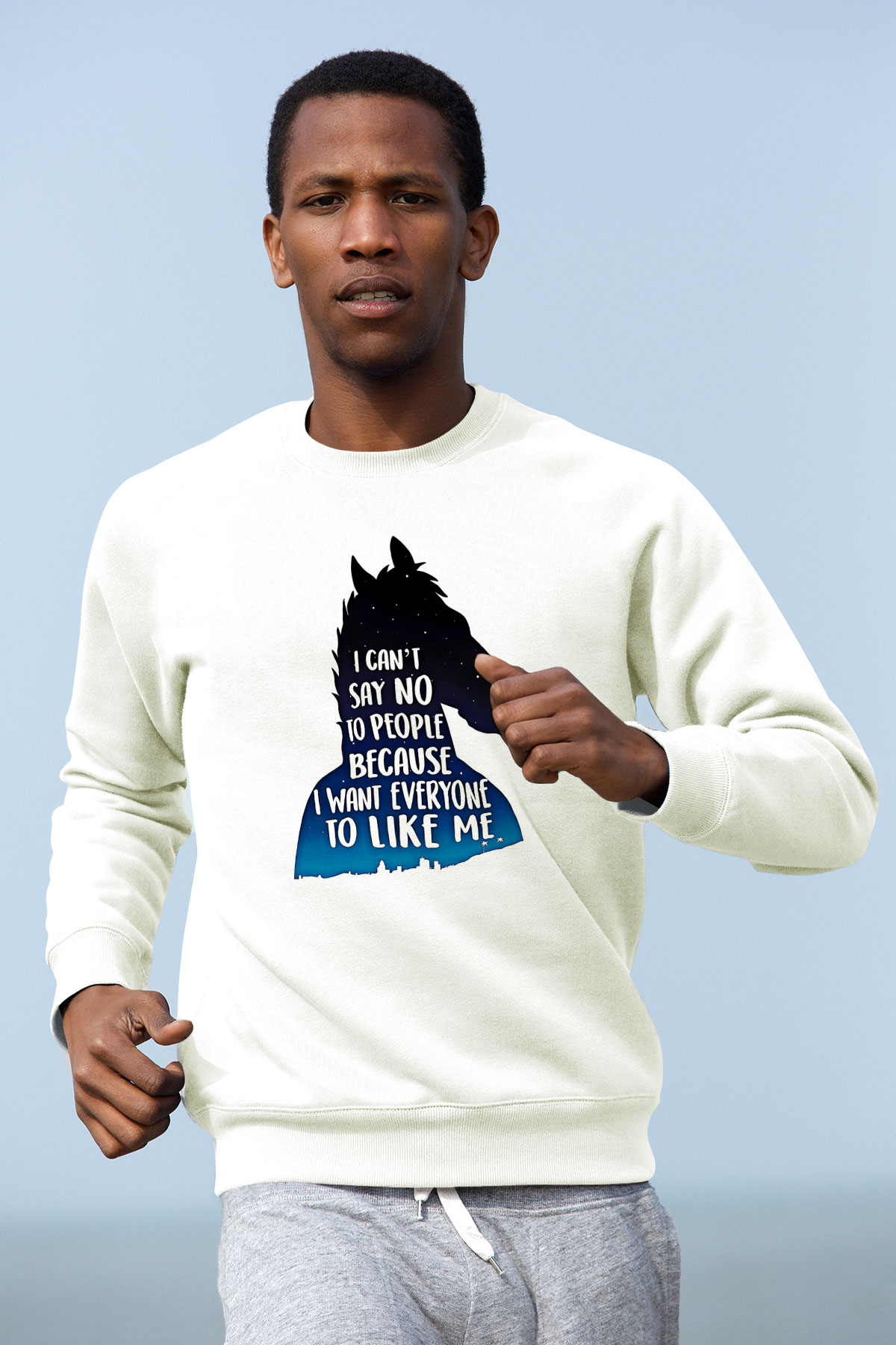 Bojack Horseman Baskılı Beyaz Unisex Sweatshirt