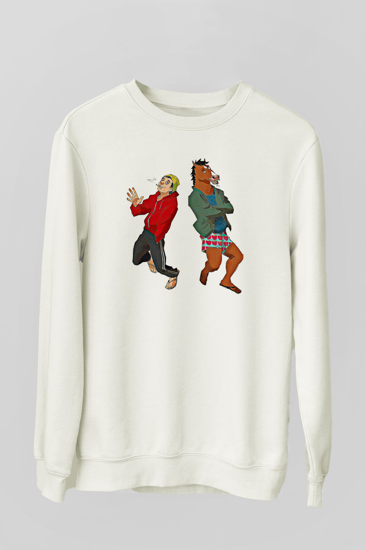 Bojack Horseman Baskılı Beyaz Unisex Sweatshirt