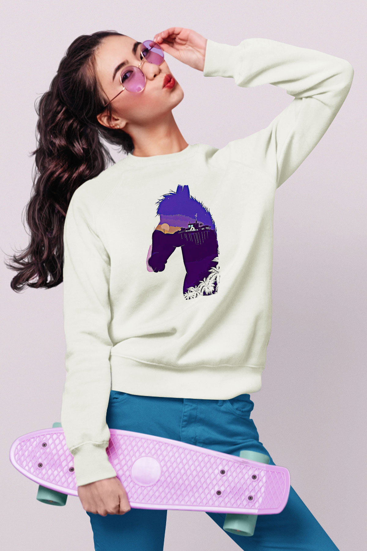 Bojack Horseman Baskılı Beyaz Unisex Sweatshirt