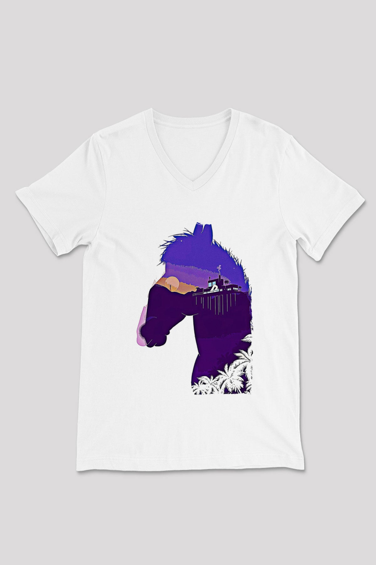 Bojack Horseman Baskılı Beyaz Unisex V Yaka Tişört - Tshirt