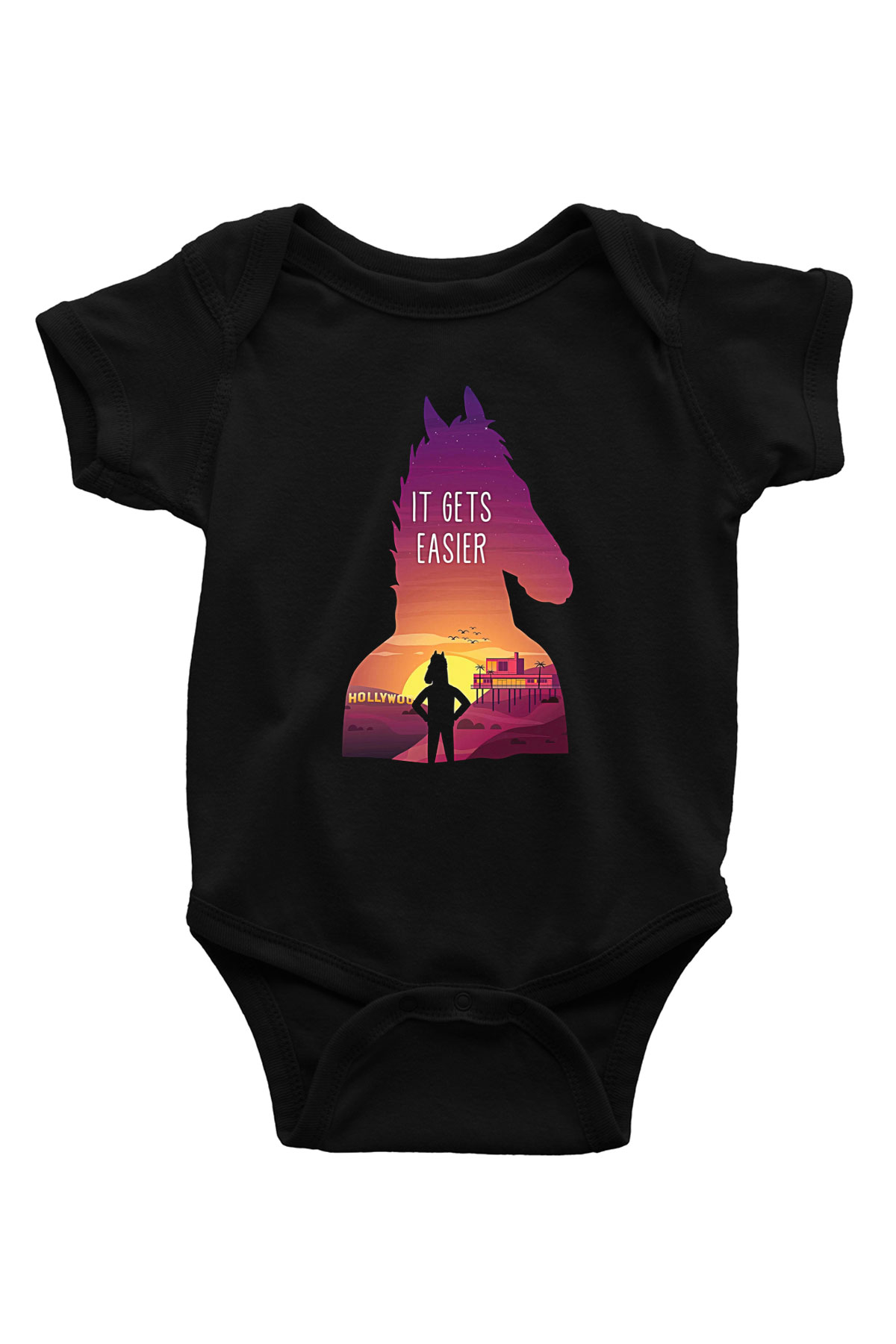 Bojack Horseman Baskılı Unisex Siyah Bebek Body - Zıbın
