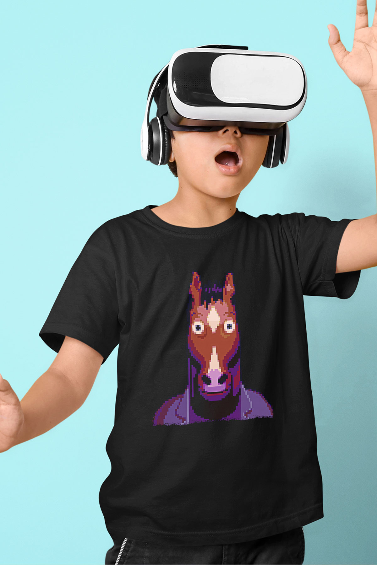 Bojack Horseman Baskılı Unisex Siyah Çocuk Tişört - Tshirt