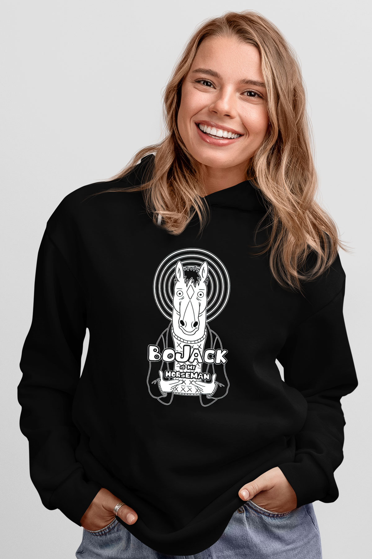 Bojack Horseman Baskılı Unisex Siyah Kapüşonlu Sweatshirt