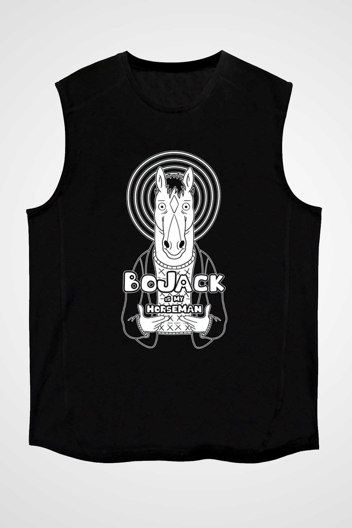 Bojack Horseman Baskılı Unisex Siyah Kolsuz Tişört - Tshirt