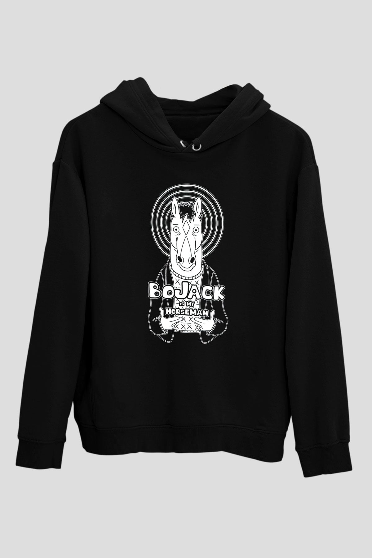 Bojack Horseman Baskılı Unisex Siyah Kapüşonlu Sweatshirt