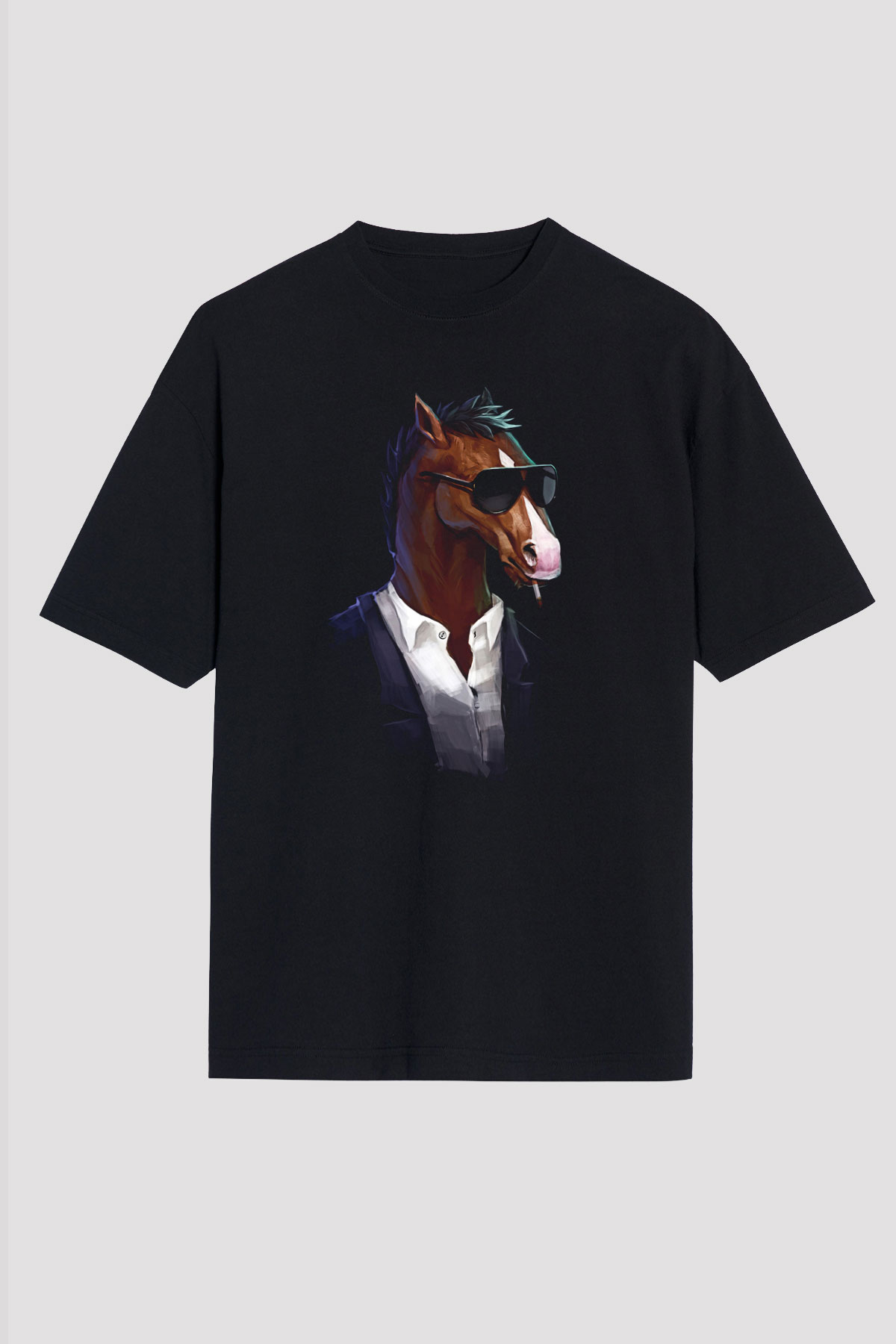 Bojack Horseman Baskılı Unisex Siyah Oversize Tişört - Tshirt