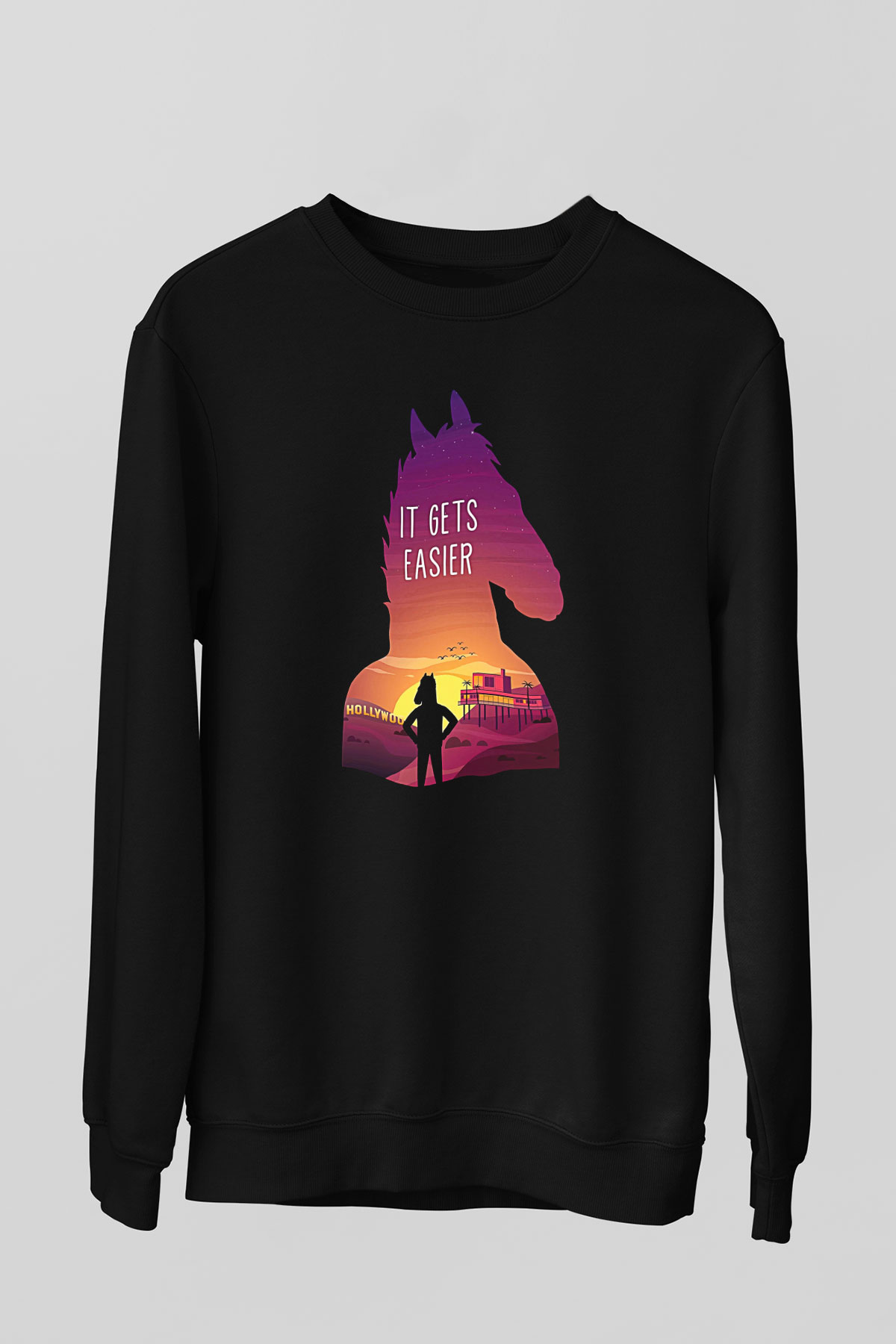 Bojack Horseman Baskılı Unisex Siyah Sweatshirt
