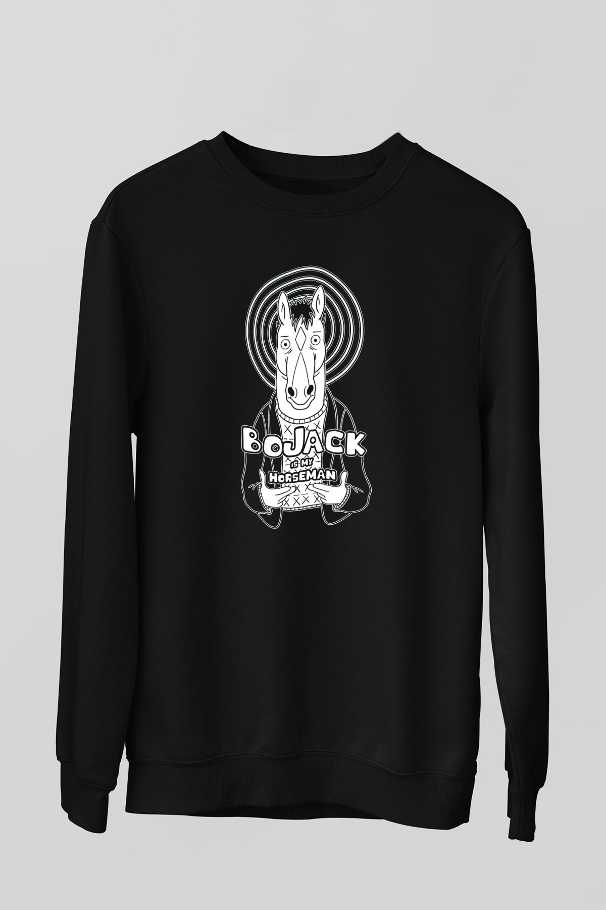 Bojack Horseman Baskılı Unisex Siyah Sweatshirt