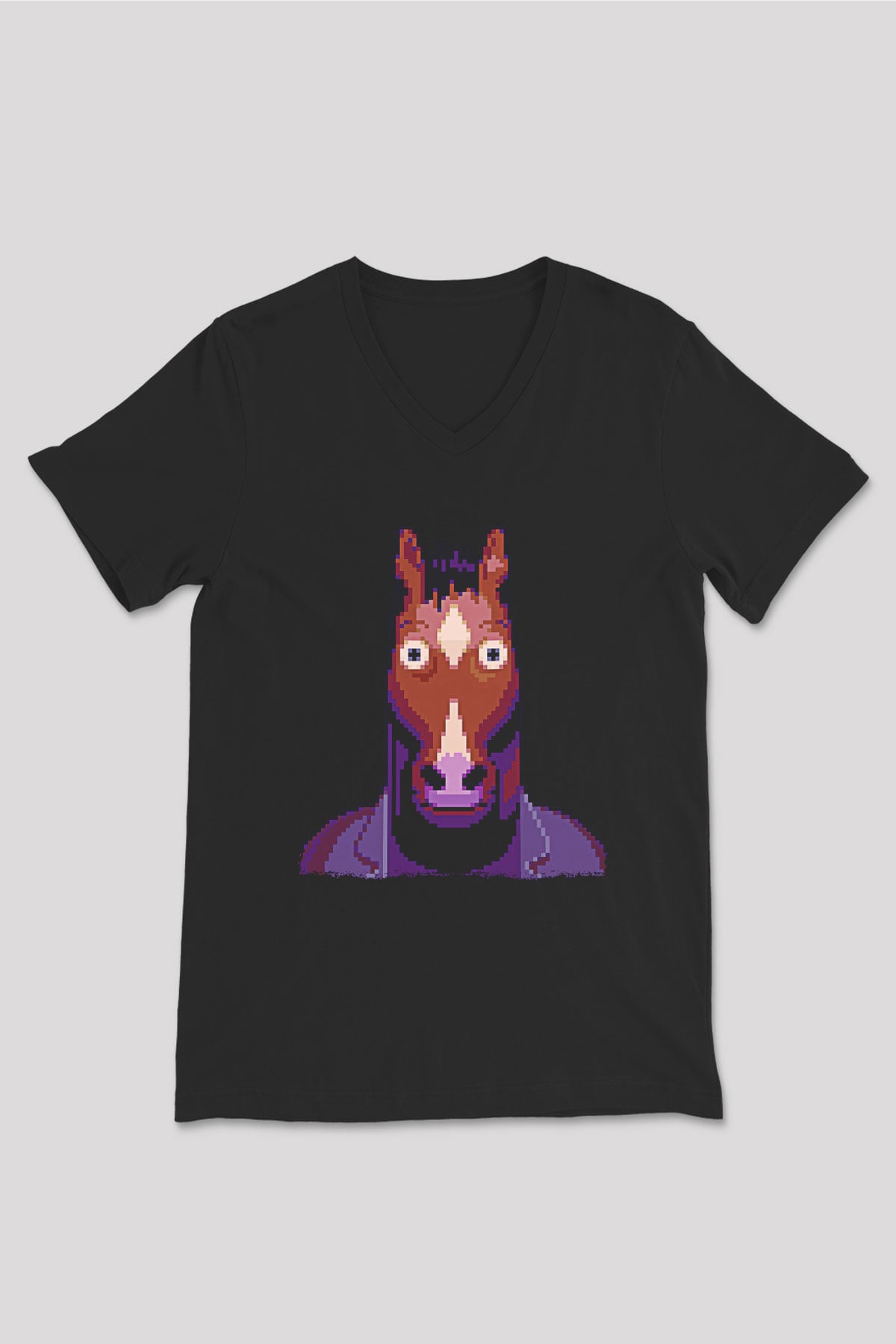 Bojack Horseman Baskılı Unisex Siyah V Yaka Tişört - Tshirt