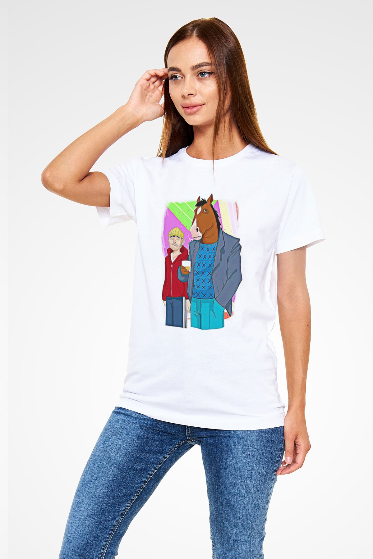Bojack Horseman Unisex Baskılı Beyaz Tişört - Tshirt