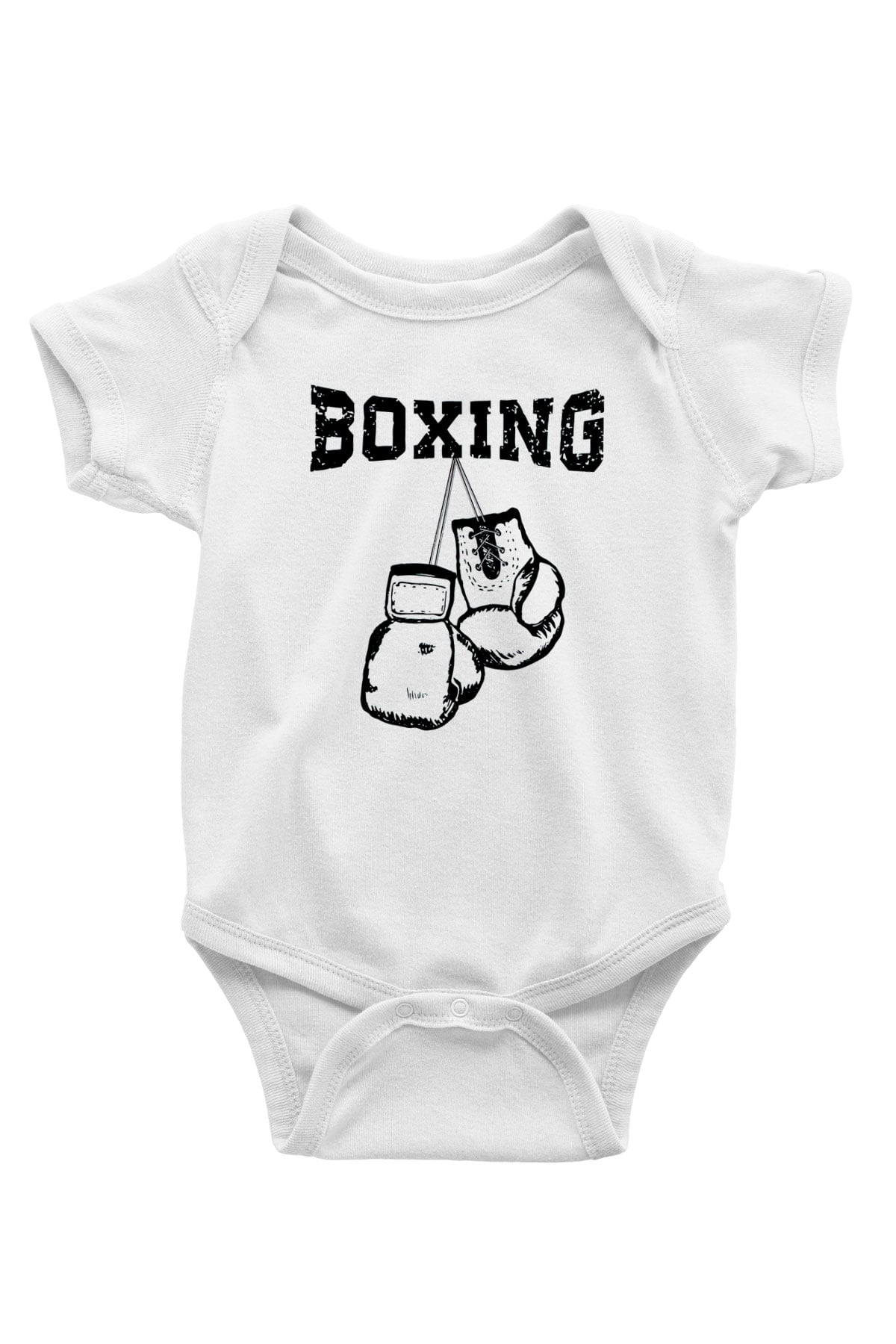 Boks Baskılı Beyaz Unisex Bebek Body - Zıbın
