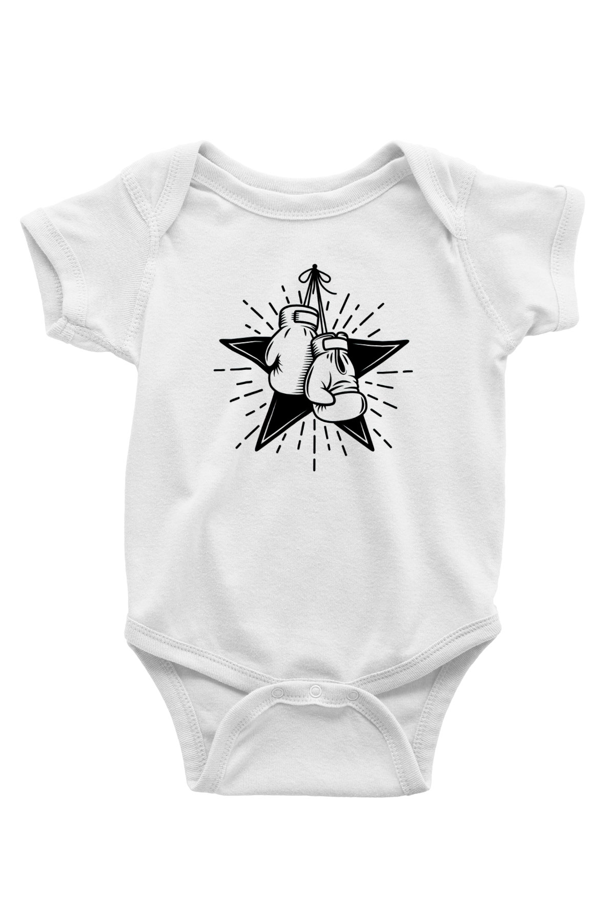 Boks Baskılı Beyaz Unisex Bebek Body - Zıbın