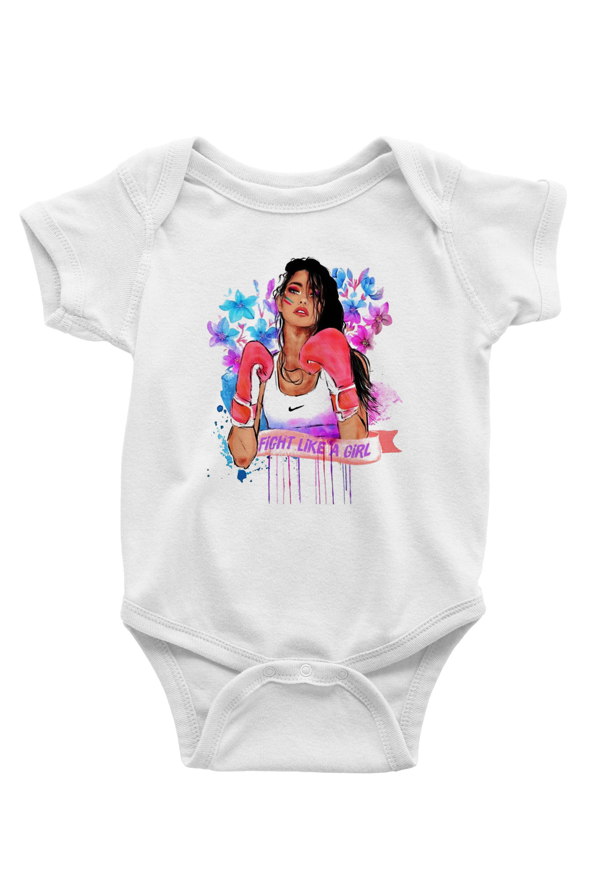 Boks Baskılı Beyaz Unisex Bebek Body - Zıbın