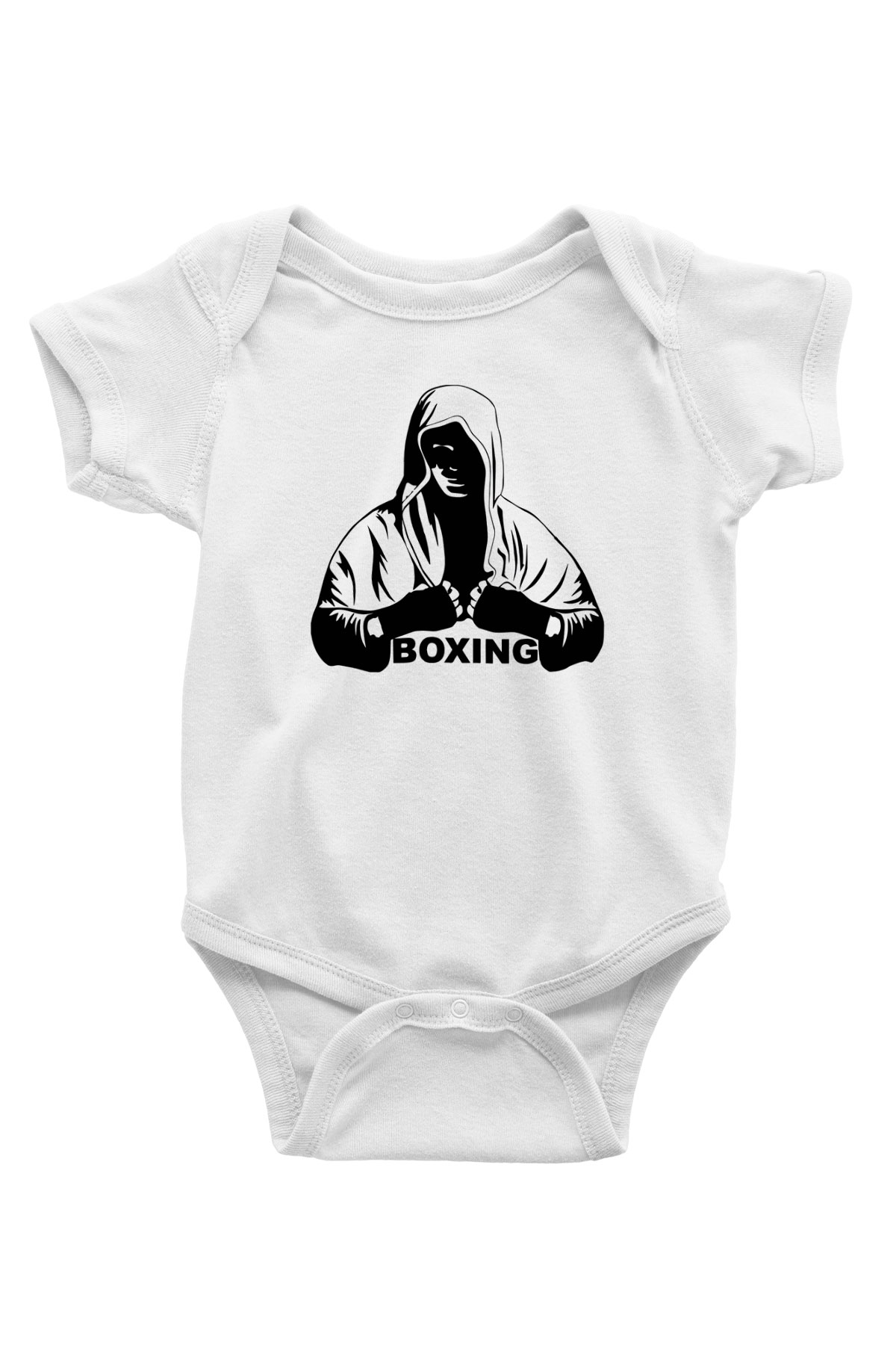 Boks Baskılı Beyaz Unisex Bebek Body - Zıbın