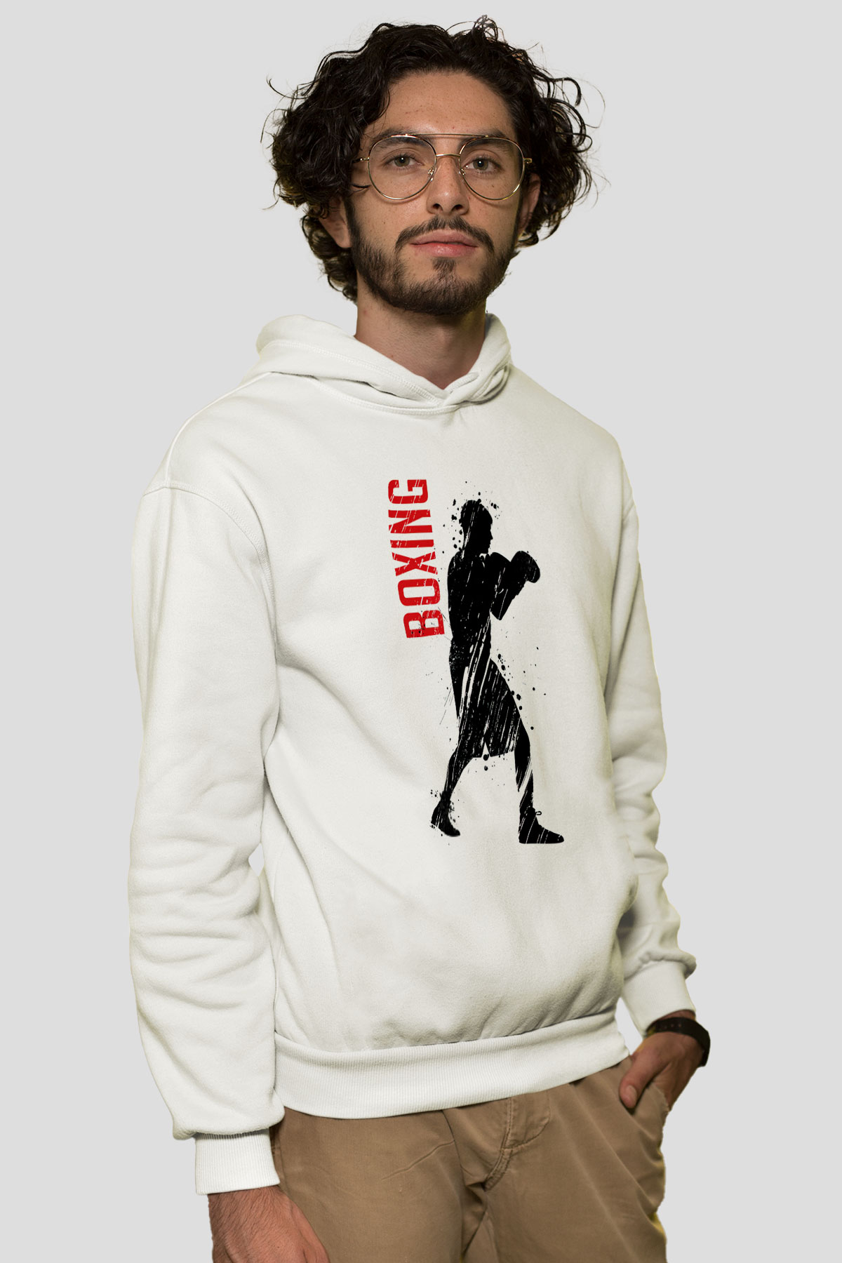 Boks Beyaz Unisex Hoodie