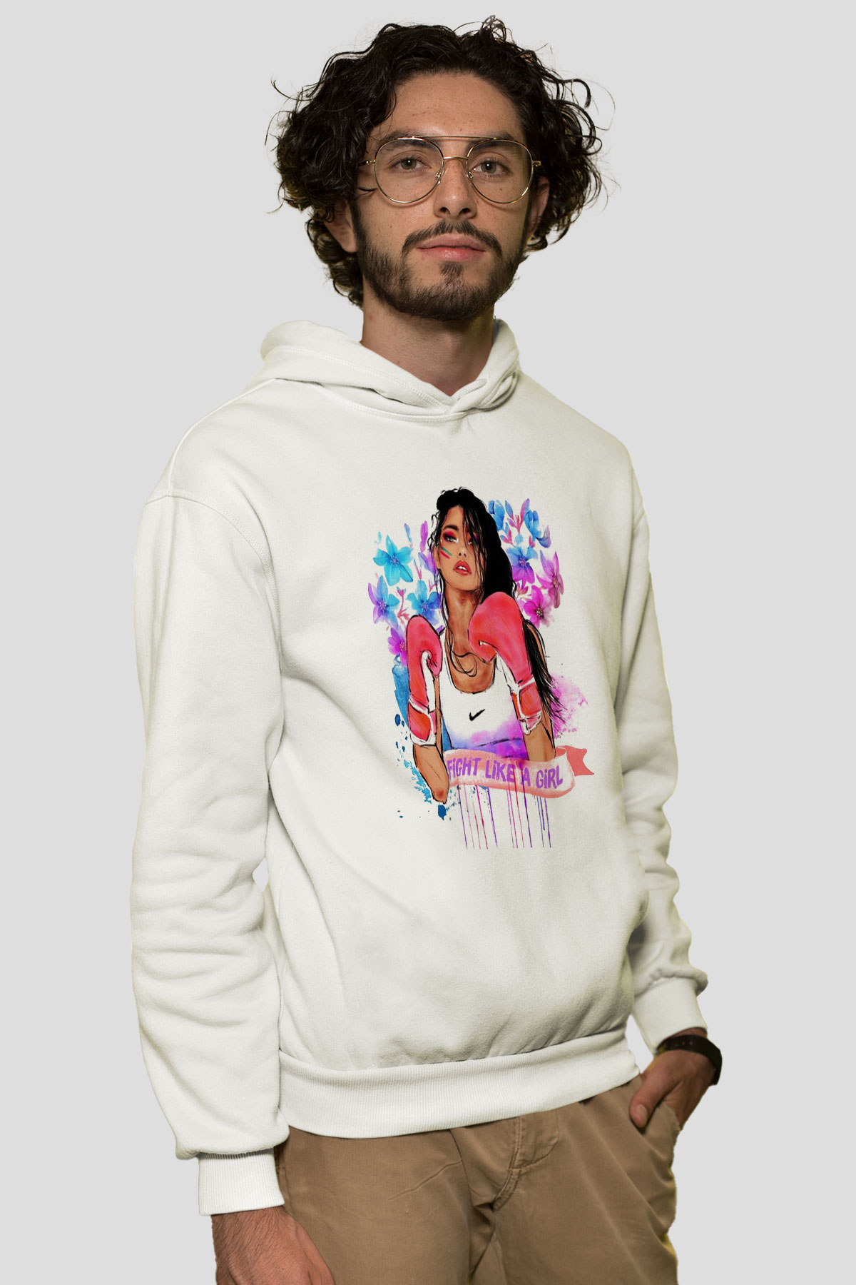 Boks Beyaz Unisex Hoodie