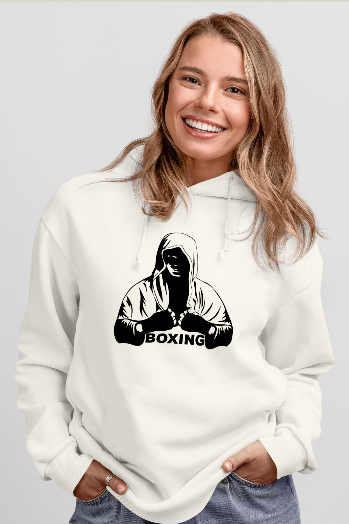 Boks Beyaz Unisex Hoodie