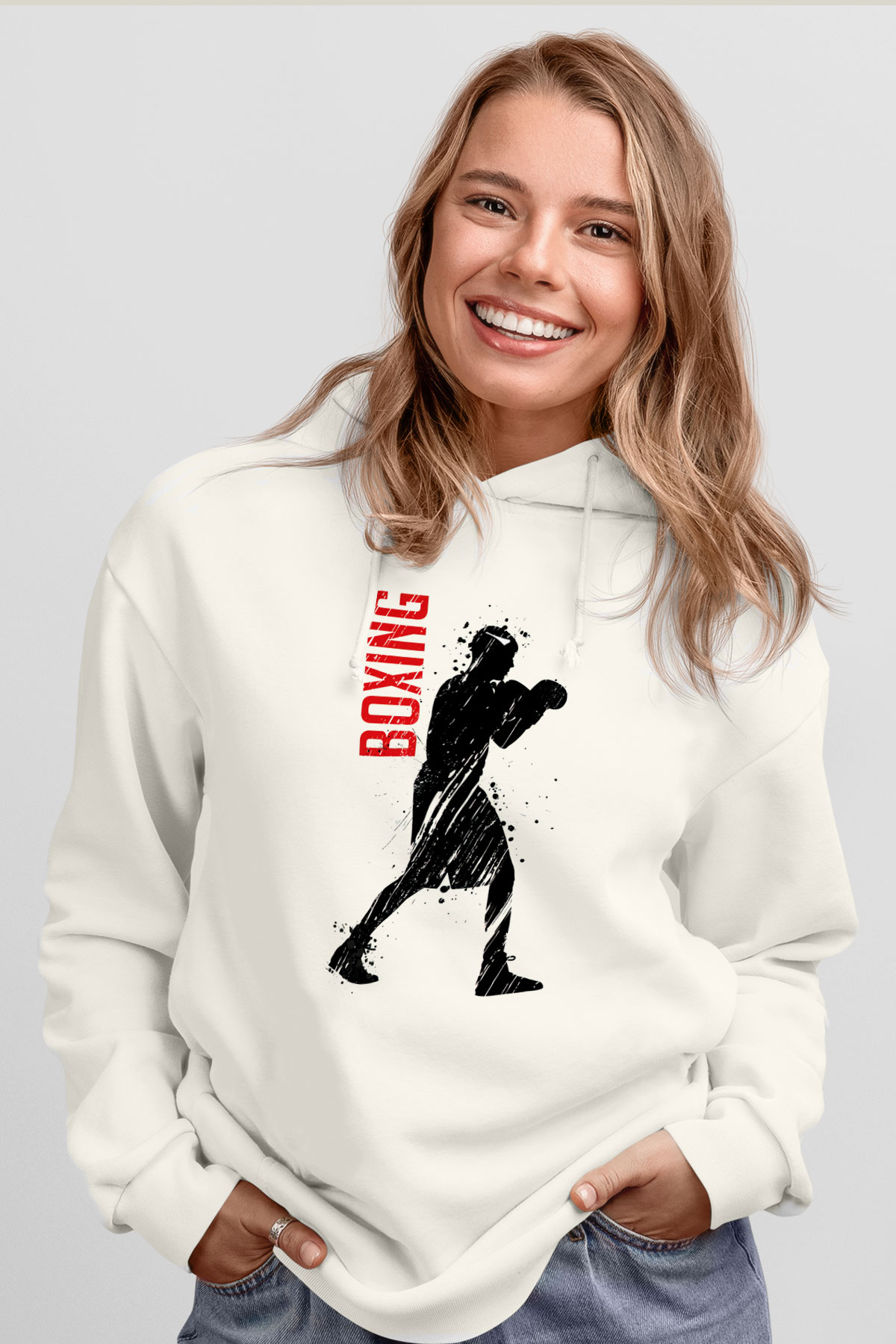 Boks Beyaz Unisex Hoodie