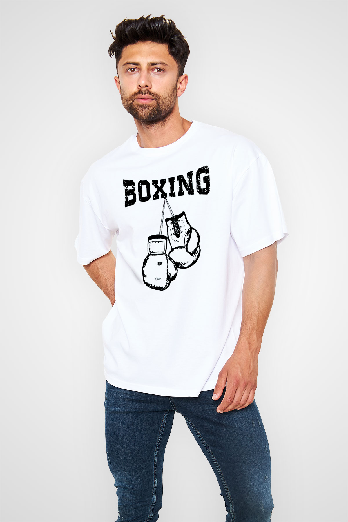 Boks Beyaz Unisex Oversize Tişört T-Shirt