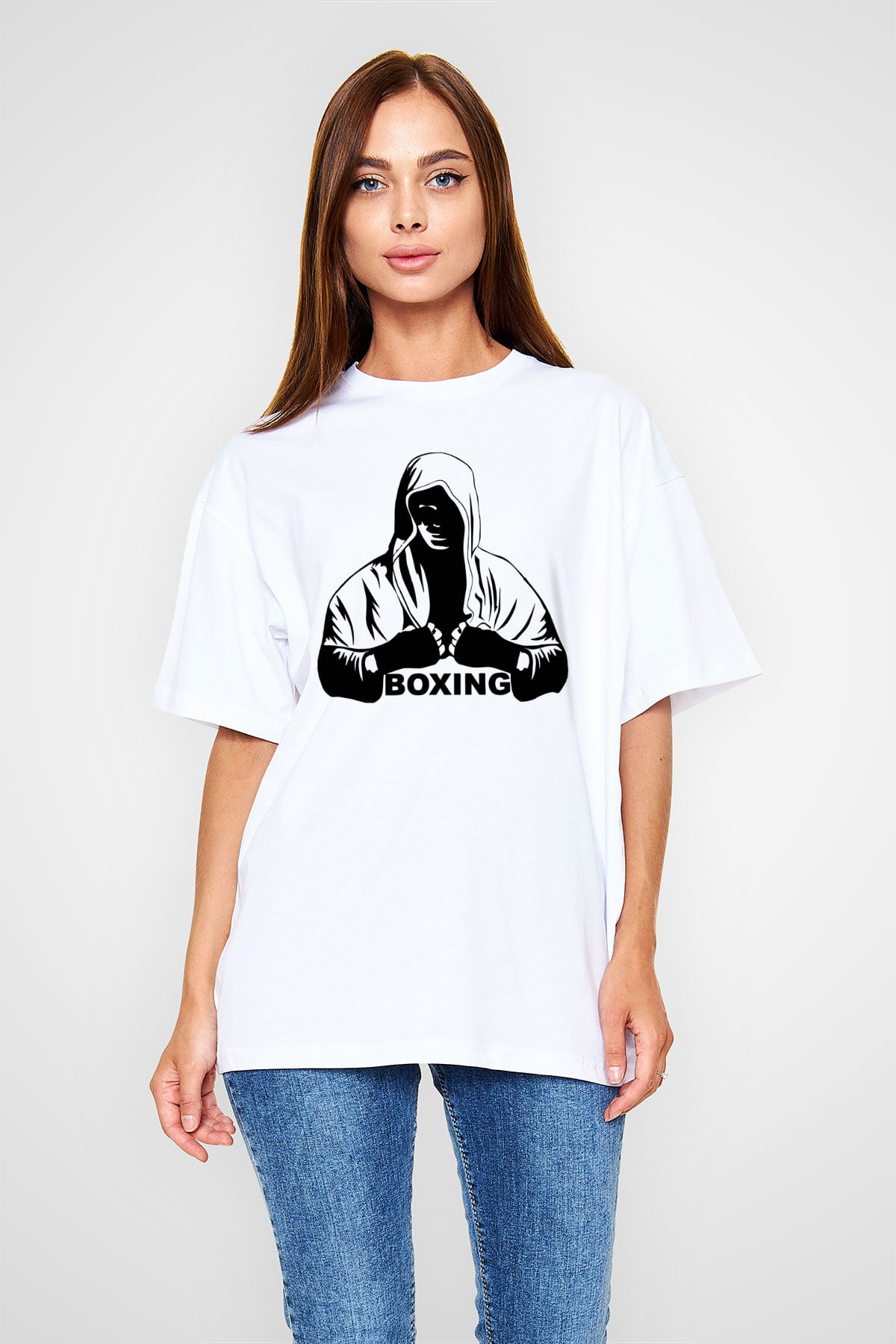 Boks Beyaz Unisex Oversize Tişört T-Shirt