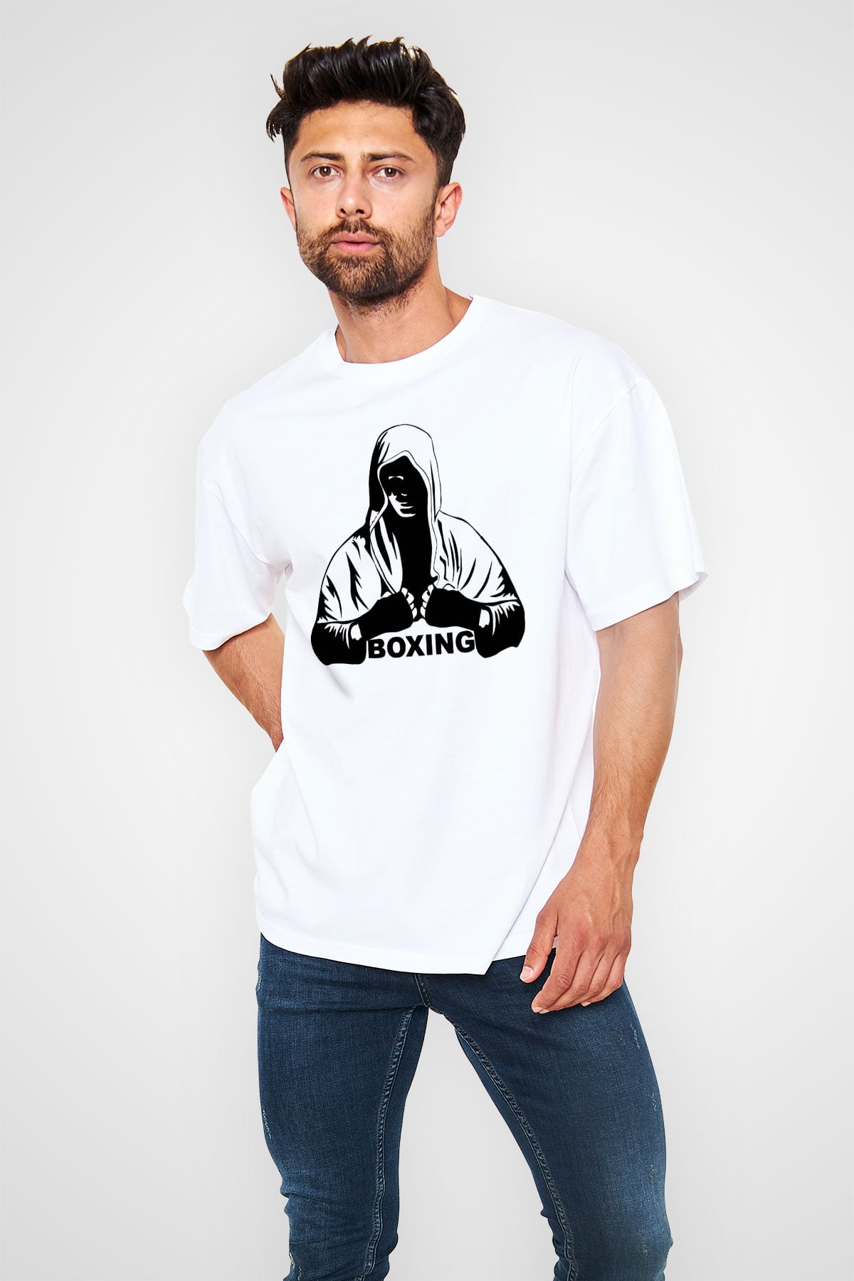 Boks Beyaz Unisex Oversize Tişört T-Shirt