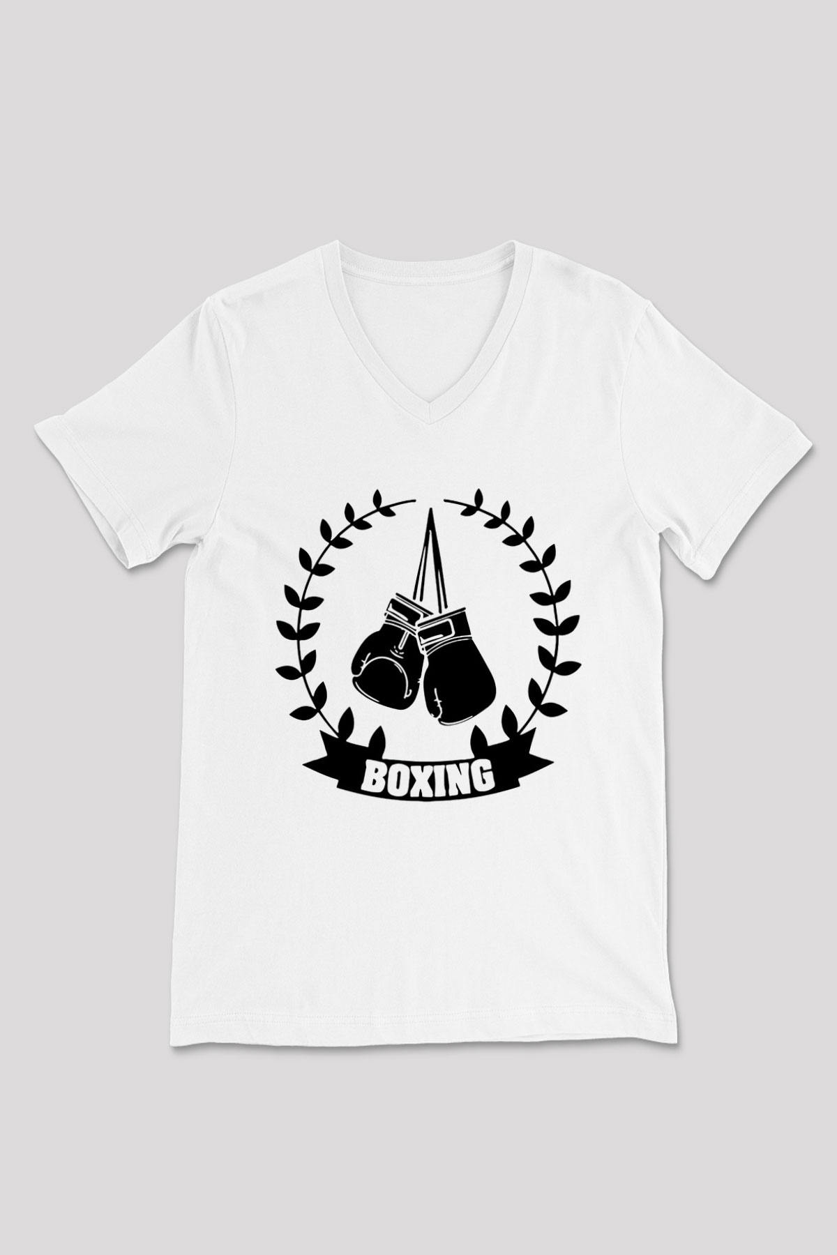 Boks Beyaz Unisex V Yaka Tişört T-Shirt