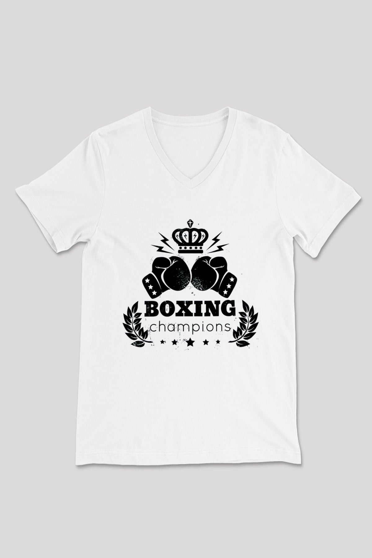 Boks Beyaz Unisex V Yaka Tişört T-Shirt