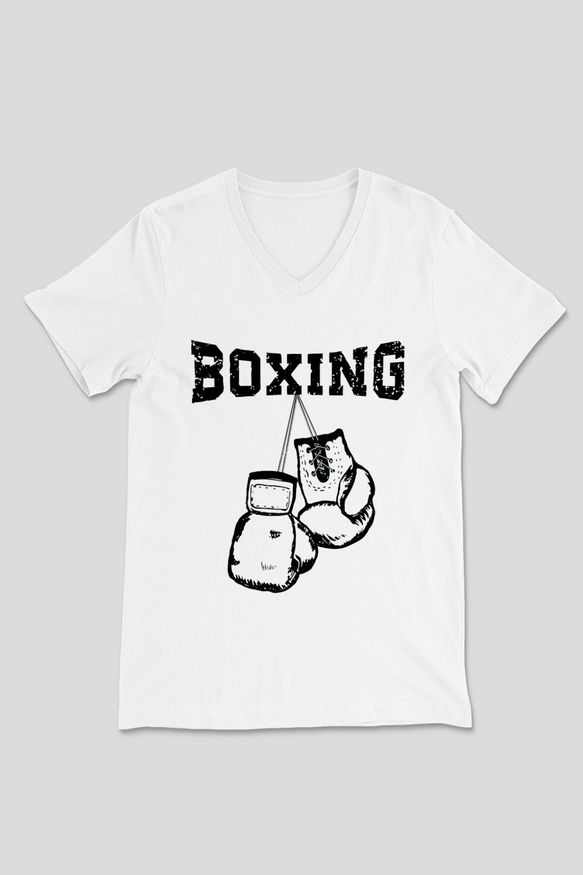 Boks Beyaz Unisex V Yaka Tişört T-Shirt