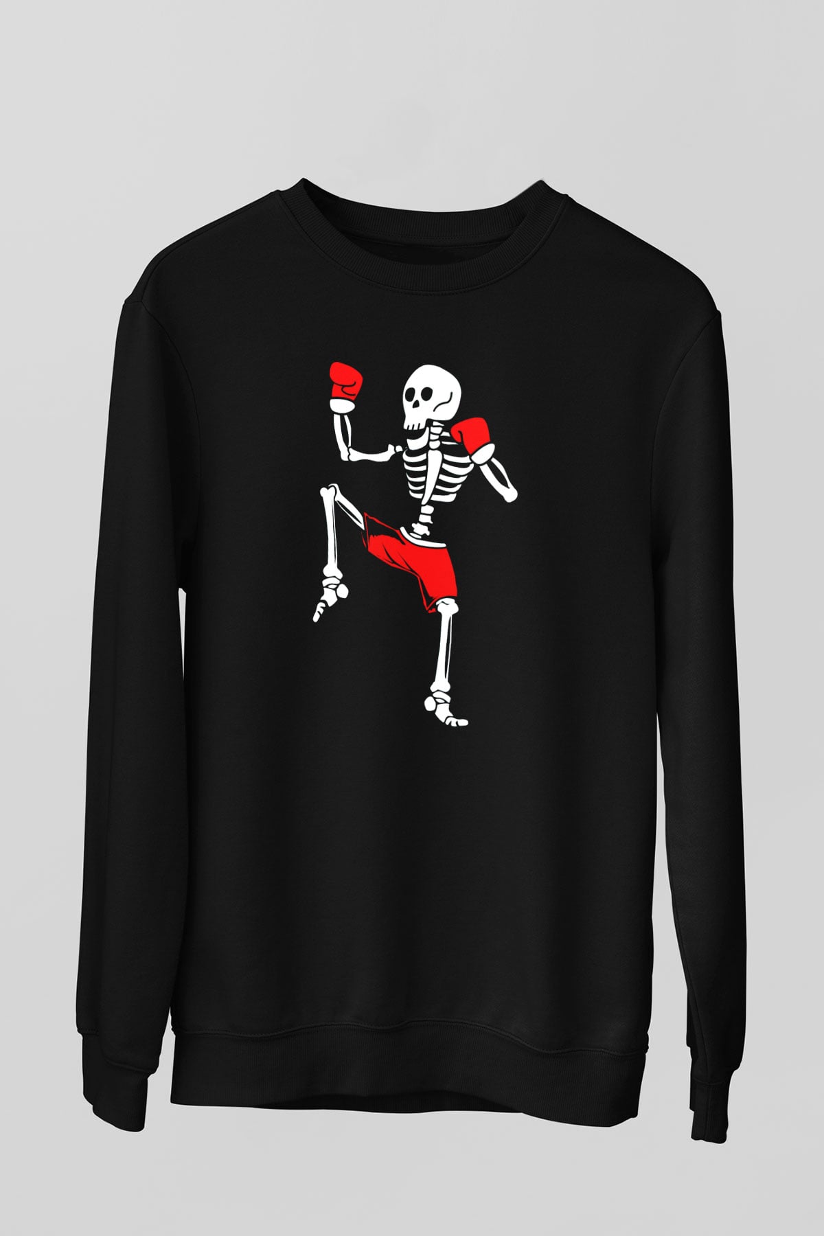 Boksçu İskelet Baskılı Unisex Siyah  Sweatshirt