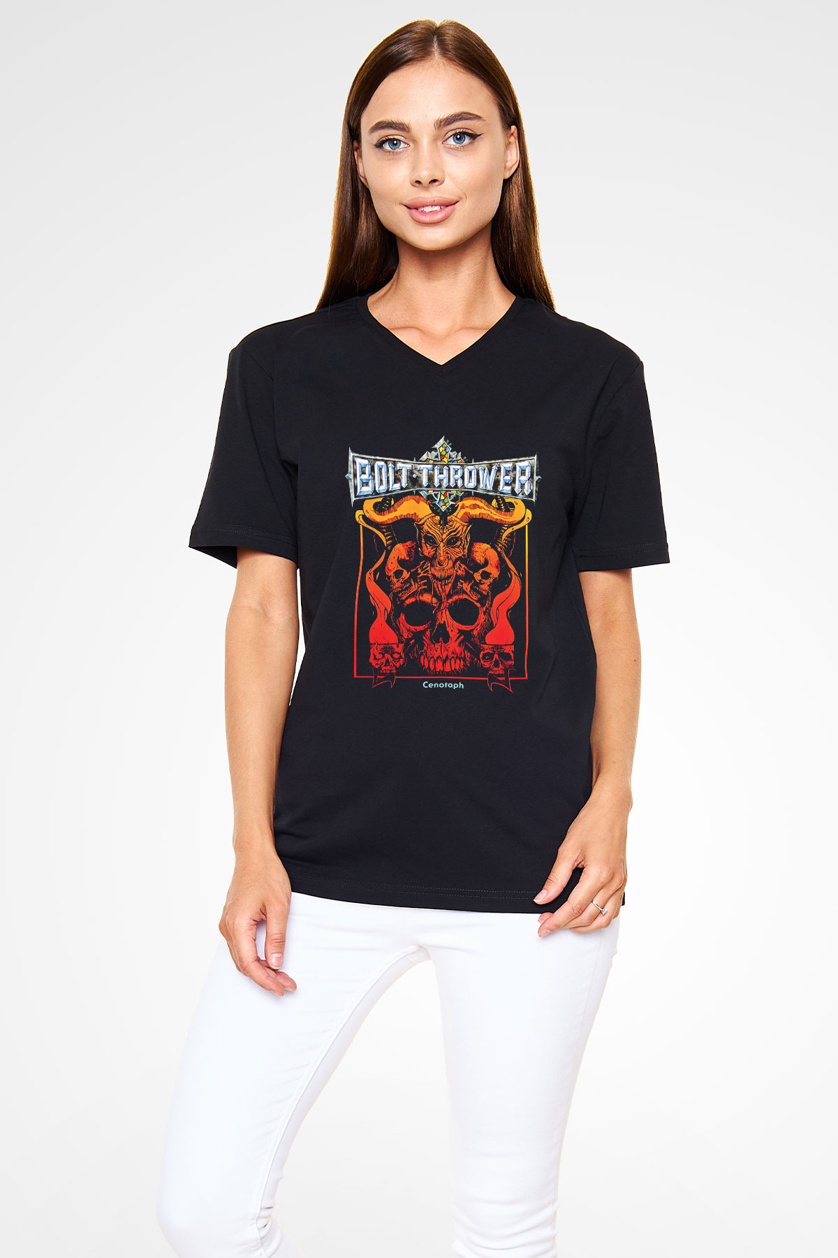 Bolt Thrower Baskılı Unisex Siyah V Yaka Tişört