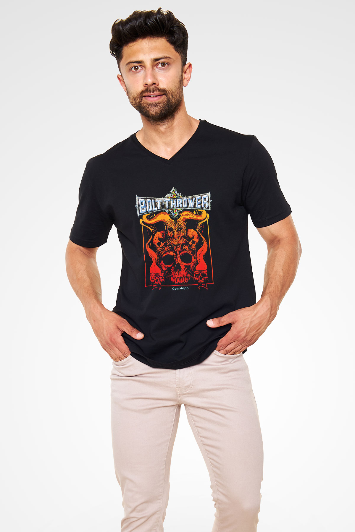 Bolt Thrower Baskılı Unisex Siyah V Yaka Tişört