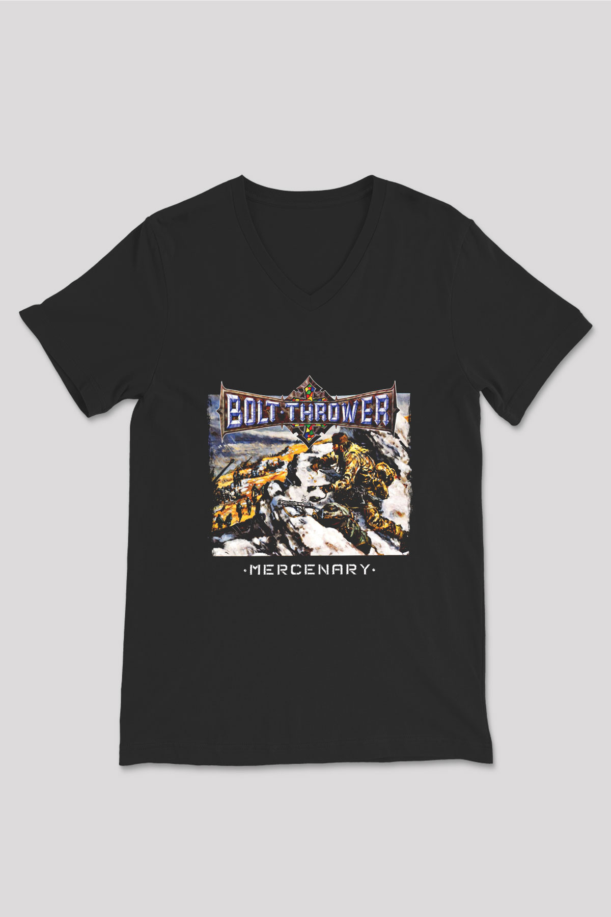 Bolt Thrower Baskılı Unisex Siyah V Yaka Tişört