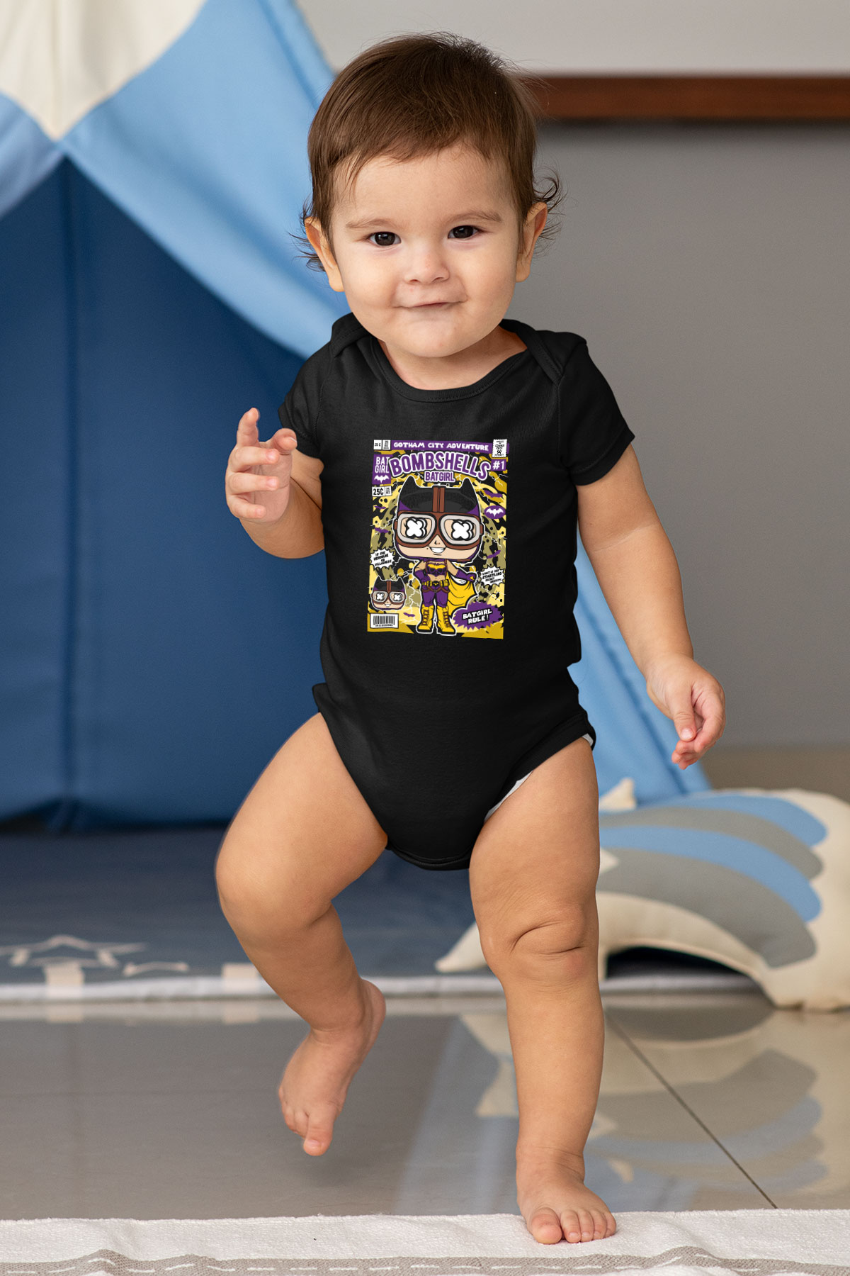 Bombshells Baskılı Unisex Siyah Bebek Body - Zıbın